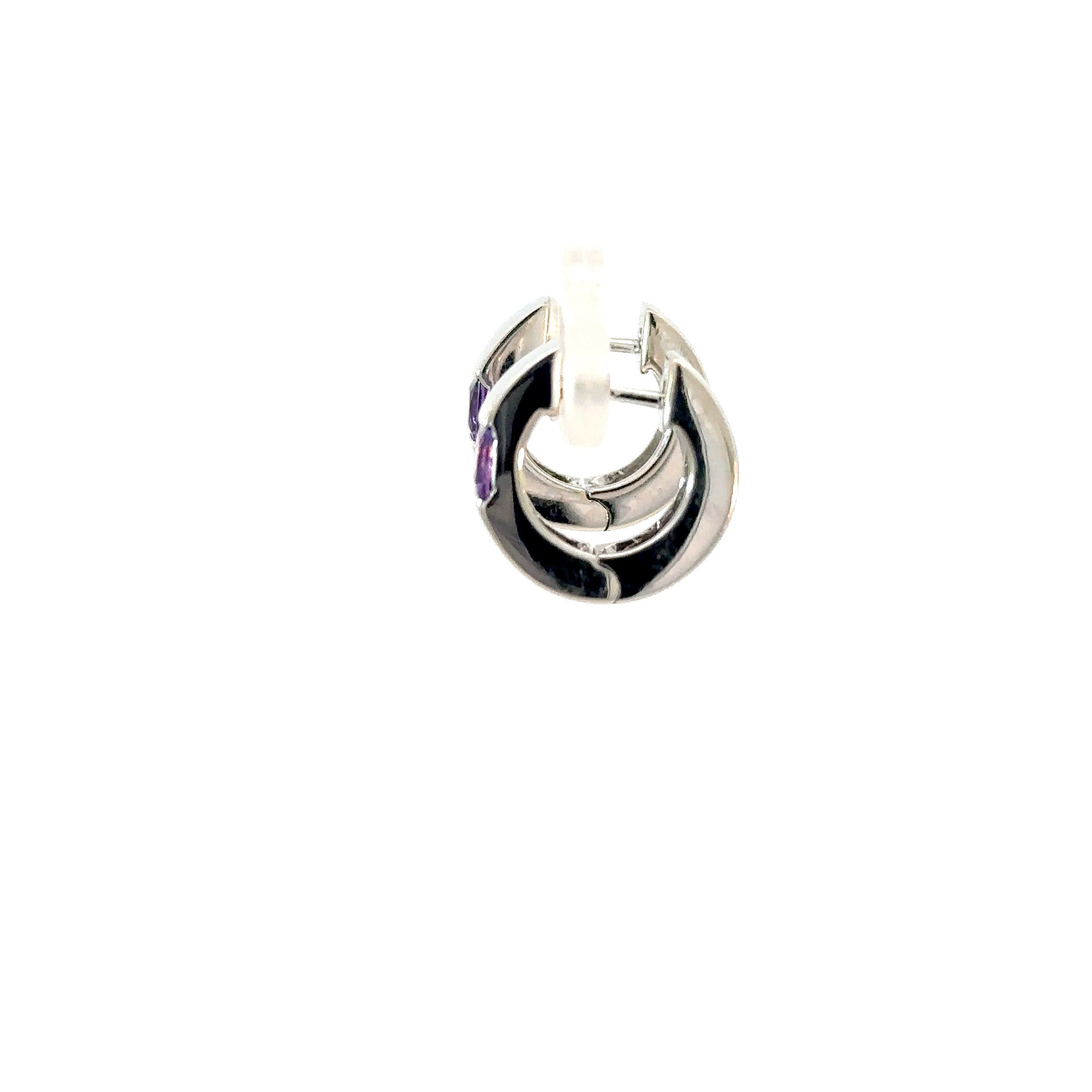 14K White Gold Amethyst Huggie Earrings