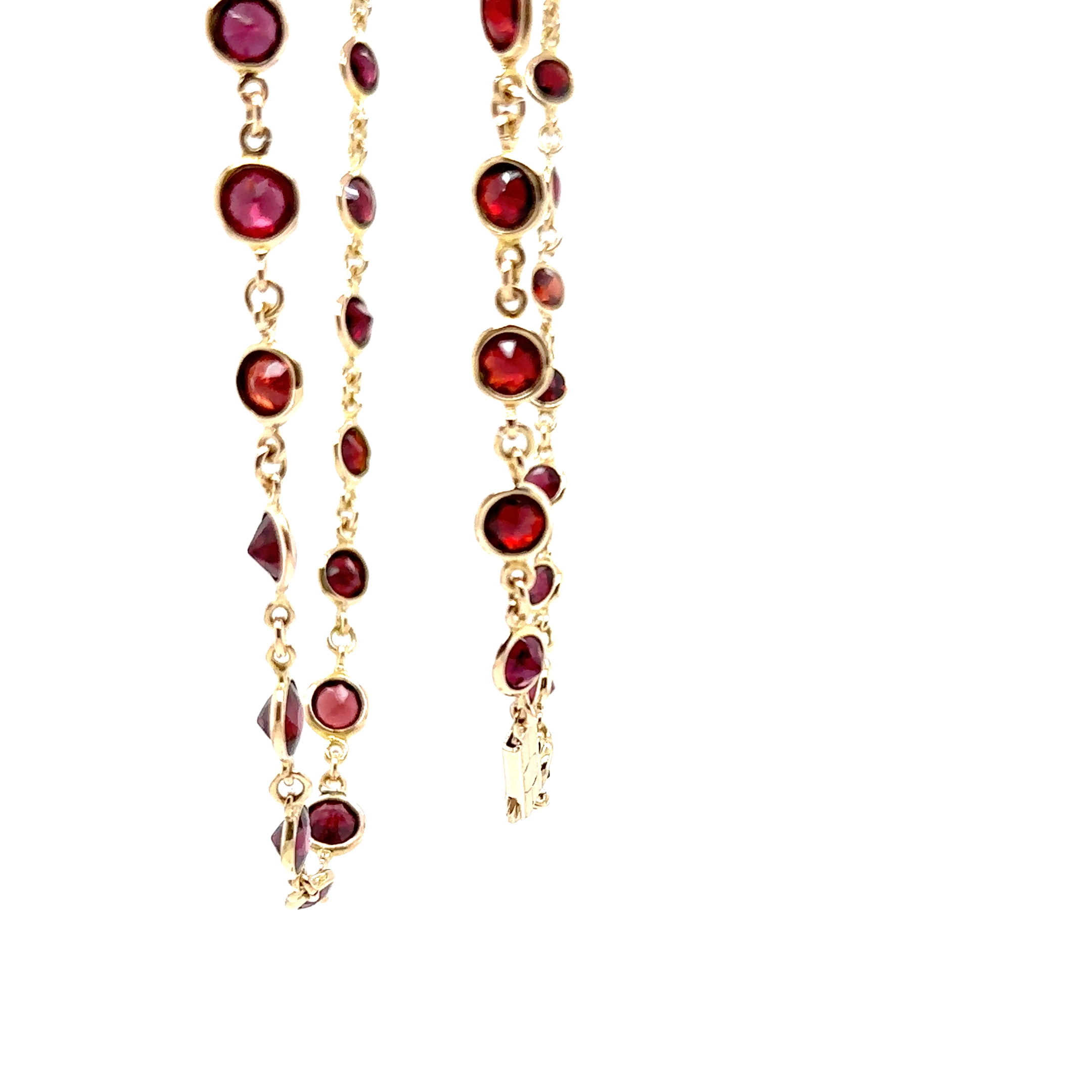 14KY Bezel Set Red Garnet & Link Style Fashion Necklace