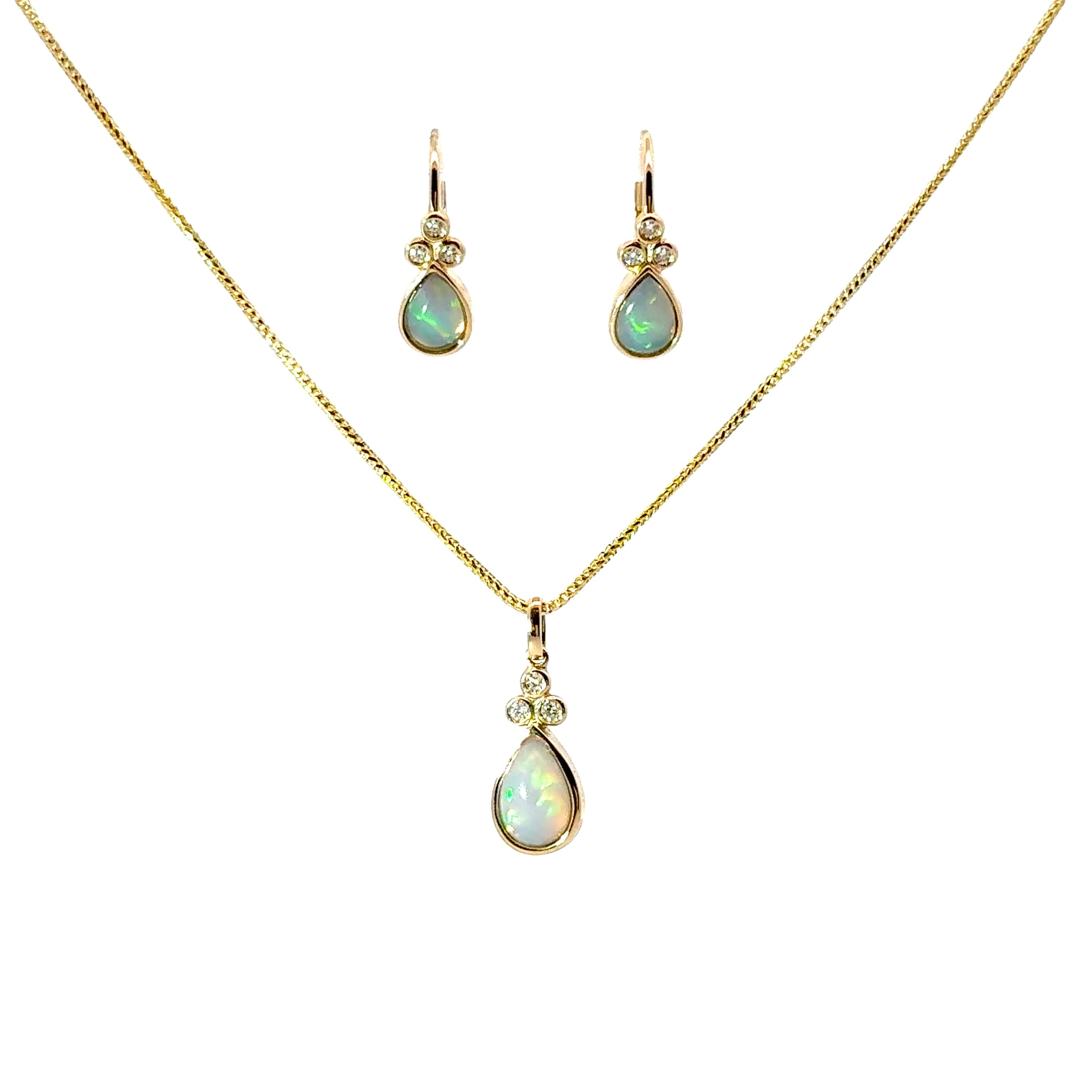 14KY Pear Shape Opals & Round Diamonds Fashion Set