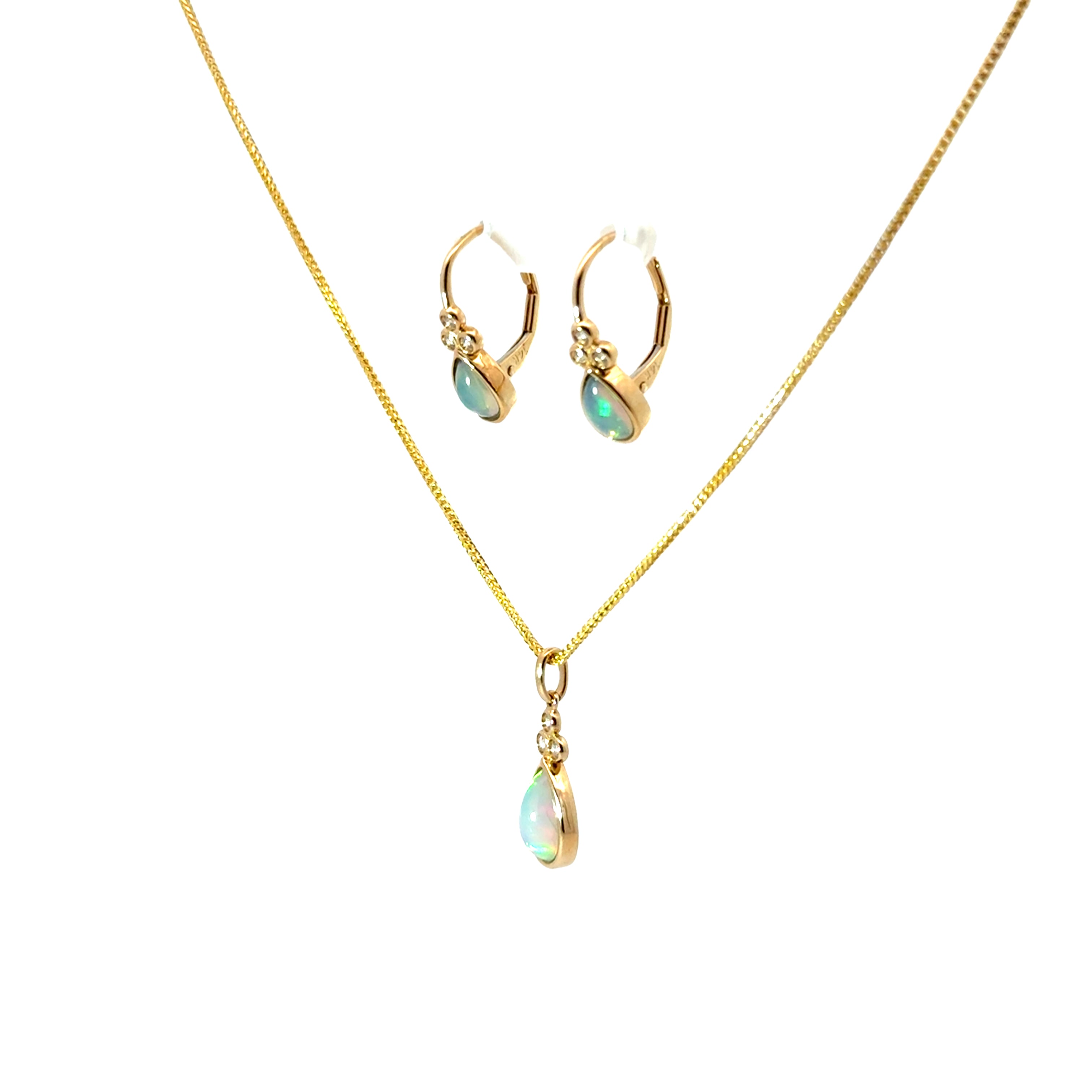 14KY Pear Shape Opals & Round Diamonds Fashion Set