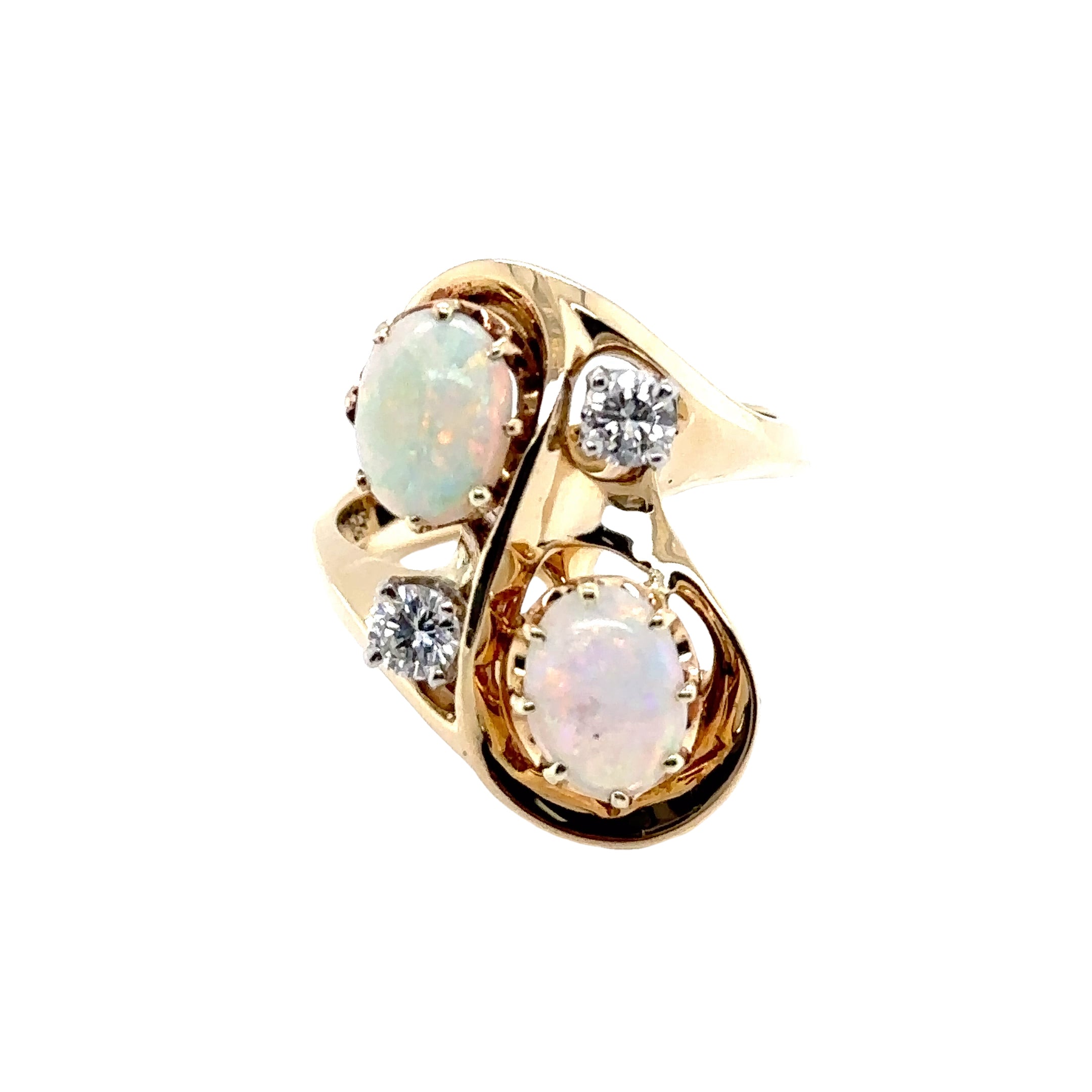 14KY Opal & Diamond Free Form Fashion Ring