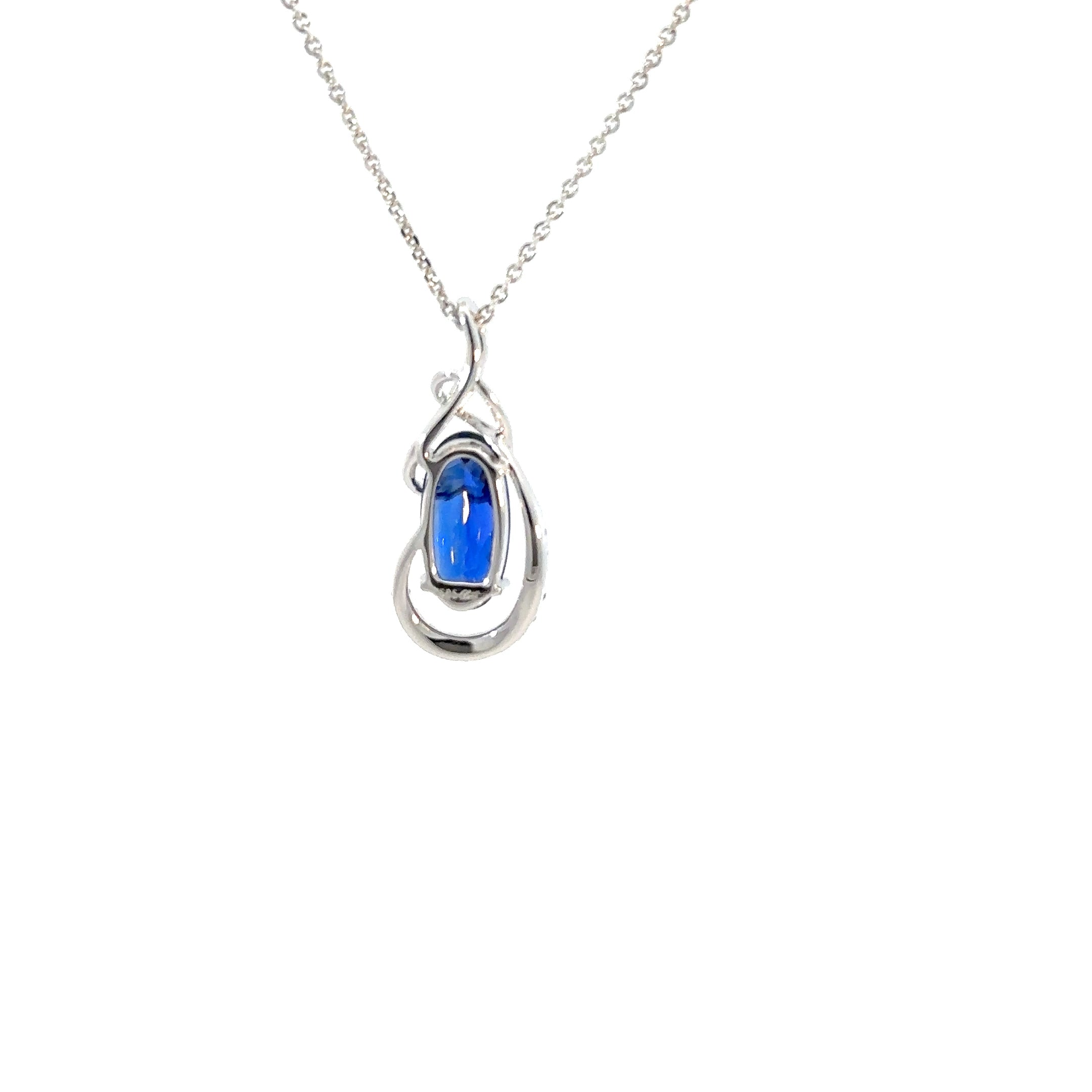 14KW Lab Blue Sapphire and Diamond Fashion Pendant