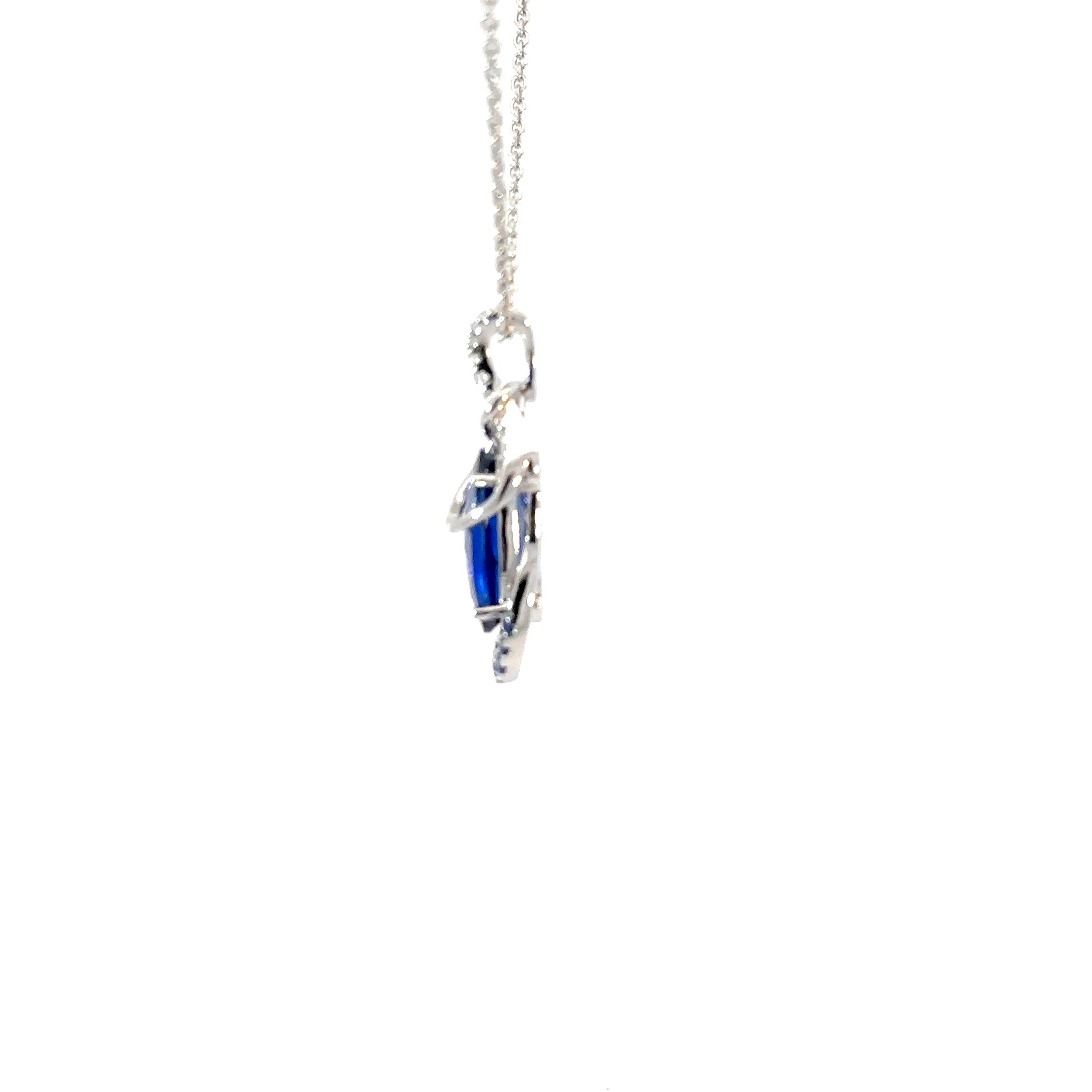 14KW Lab Blue Sapphire and Diamond Fashion Pendant