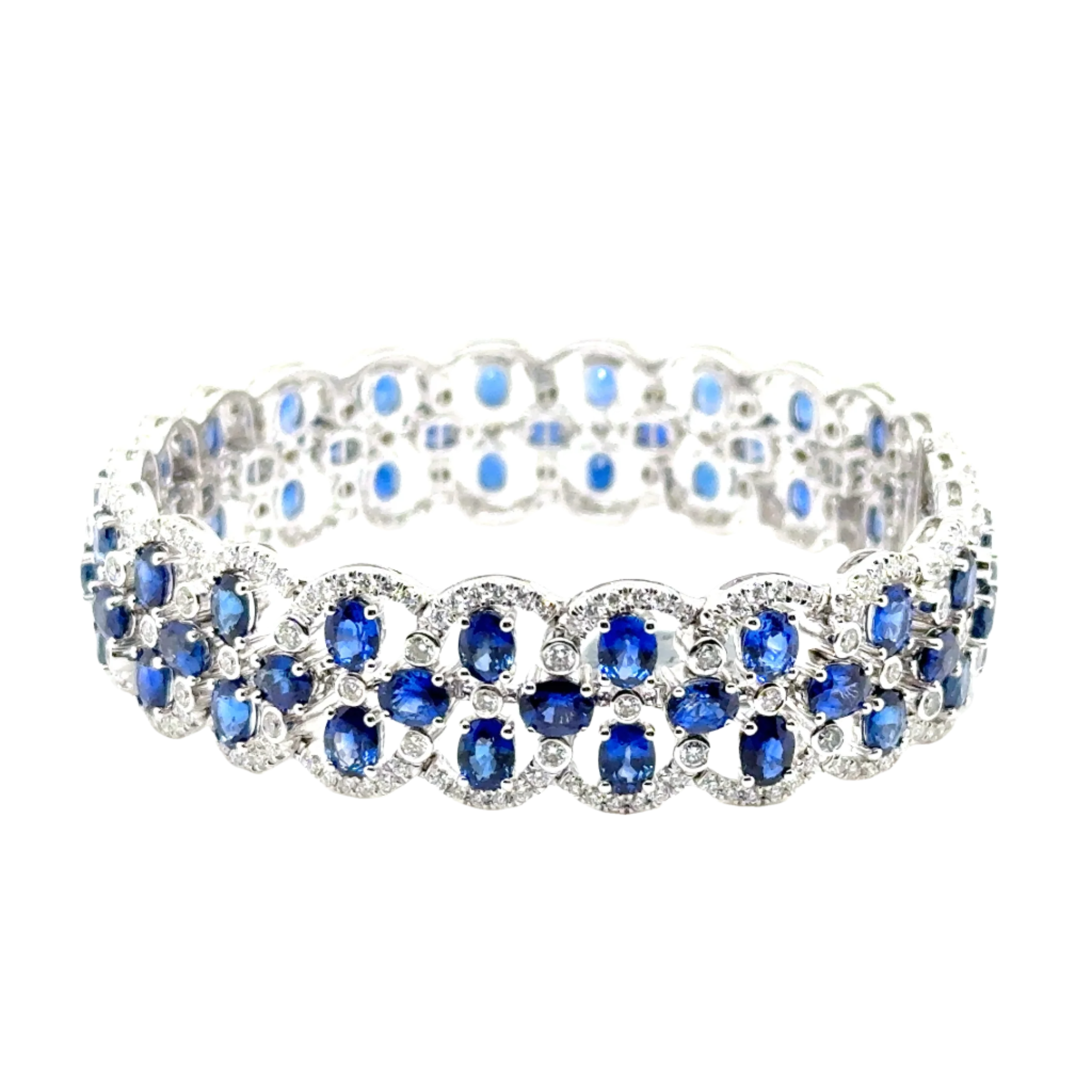 18KW Custom Oval Blue Sapphire & Diamond Fashion Bracelet