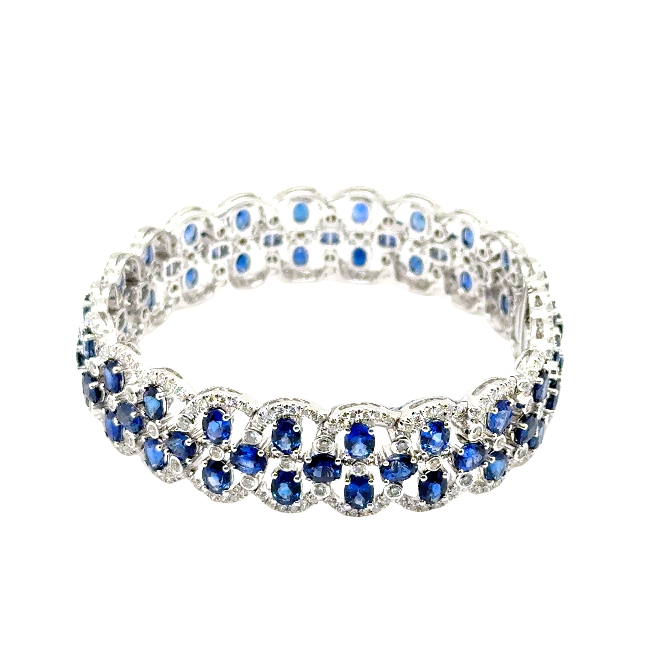 18KW Custom Oval Blue Sapphire & Diamond Fashion Bracelet