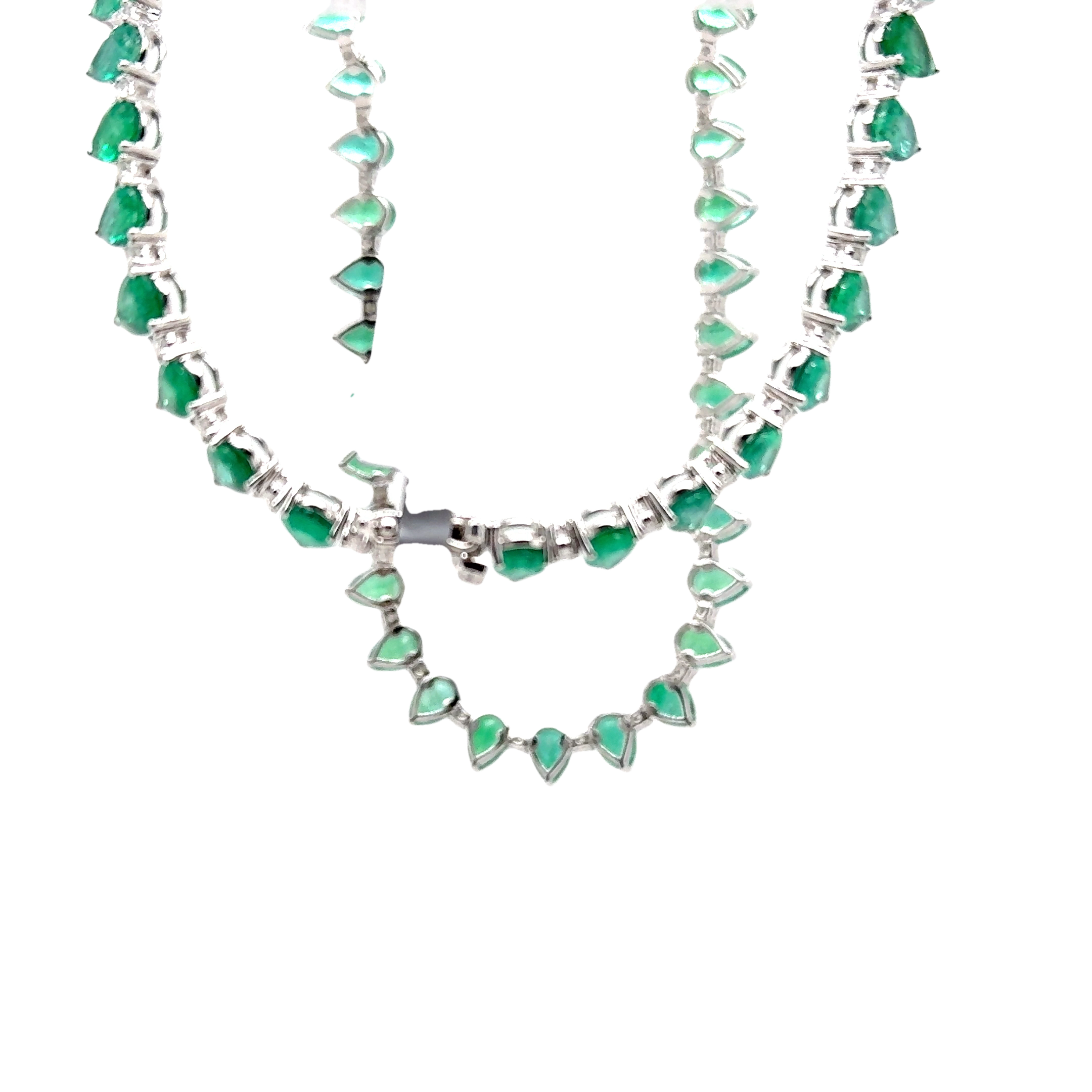 18KW Custom Pear Shaped Emerald & Diamond Fashion Necklace