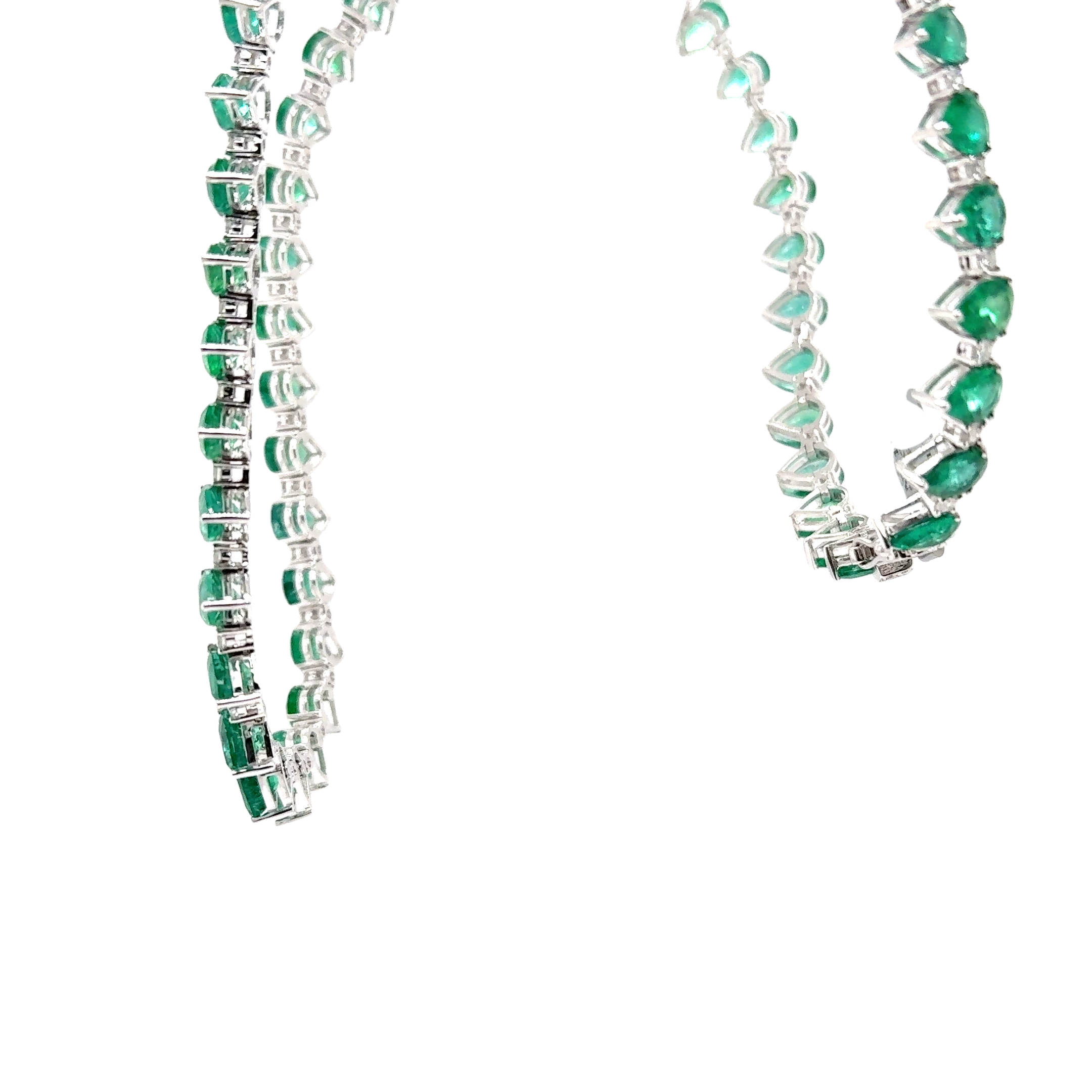 18KW Custom Pear Shaped Emerald & Diamond Fashion Necklace