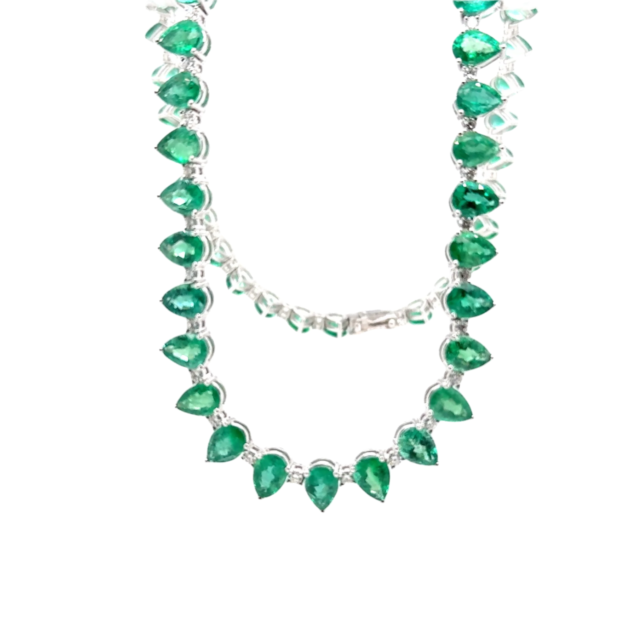 18KW Custom Pear Shaped Emerald & Diamond Fashion Necklace