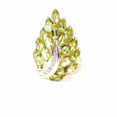 Peridot Leave Fall Ring Statement Estate Ring