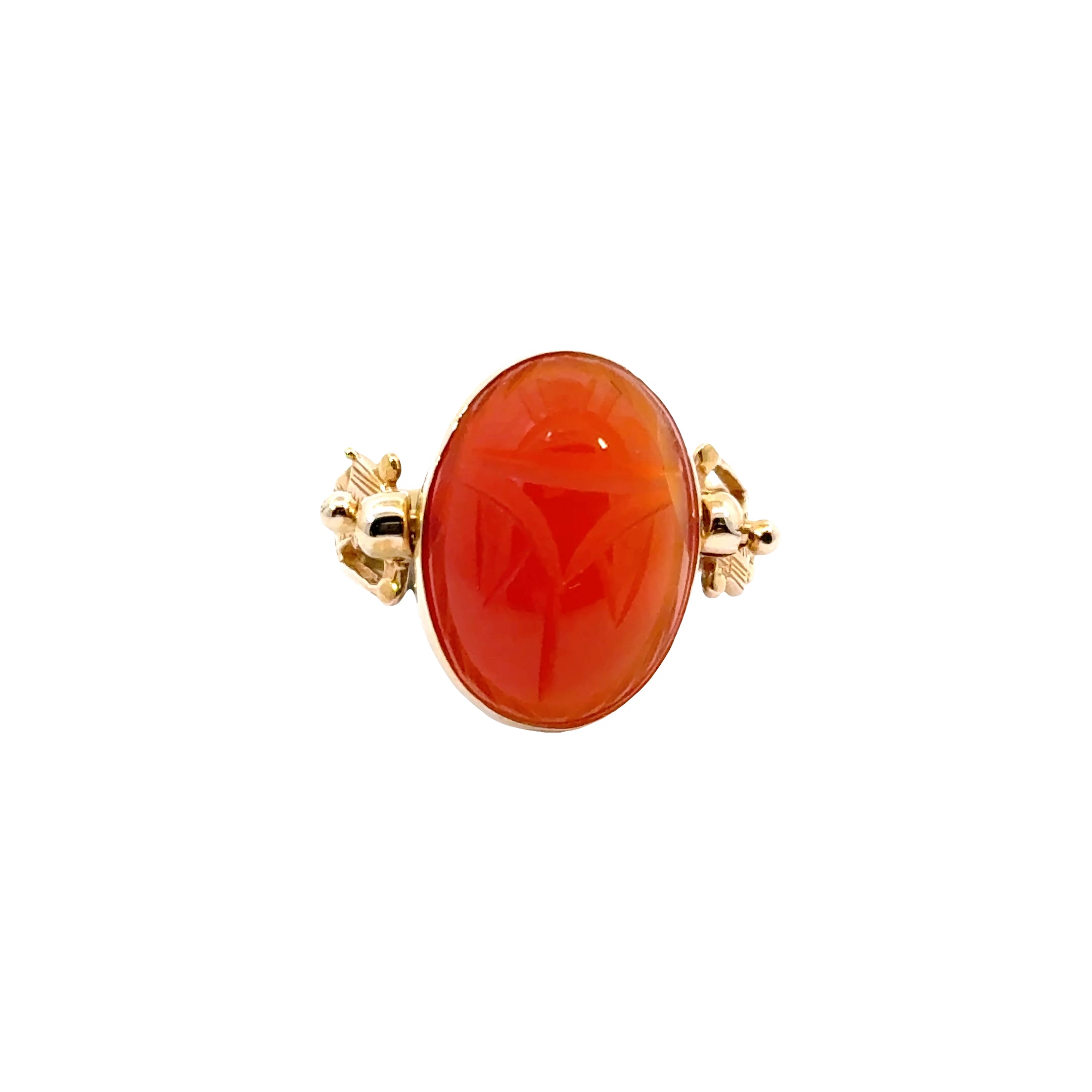 22KY Carved Orange carnelian Egyptian Fashion Ring