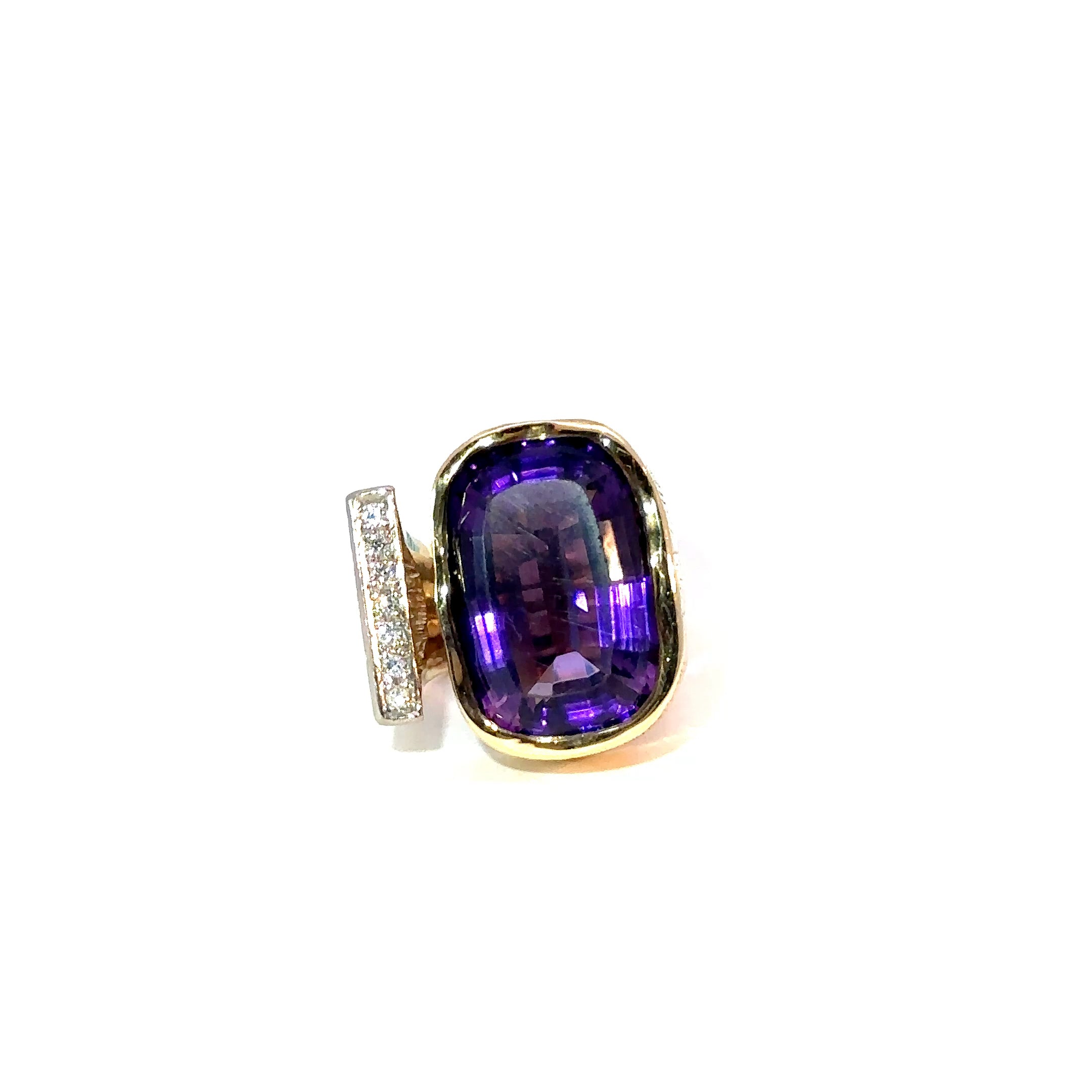 14K, Yellow Gold, Amethyst and Diamond Estate Ring