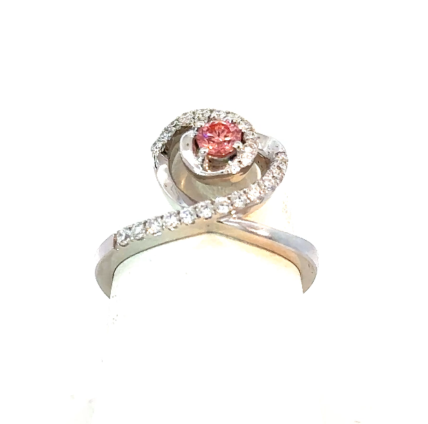 14K White Gold Lab Created Pink Diamond Fashion Ring