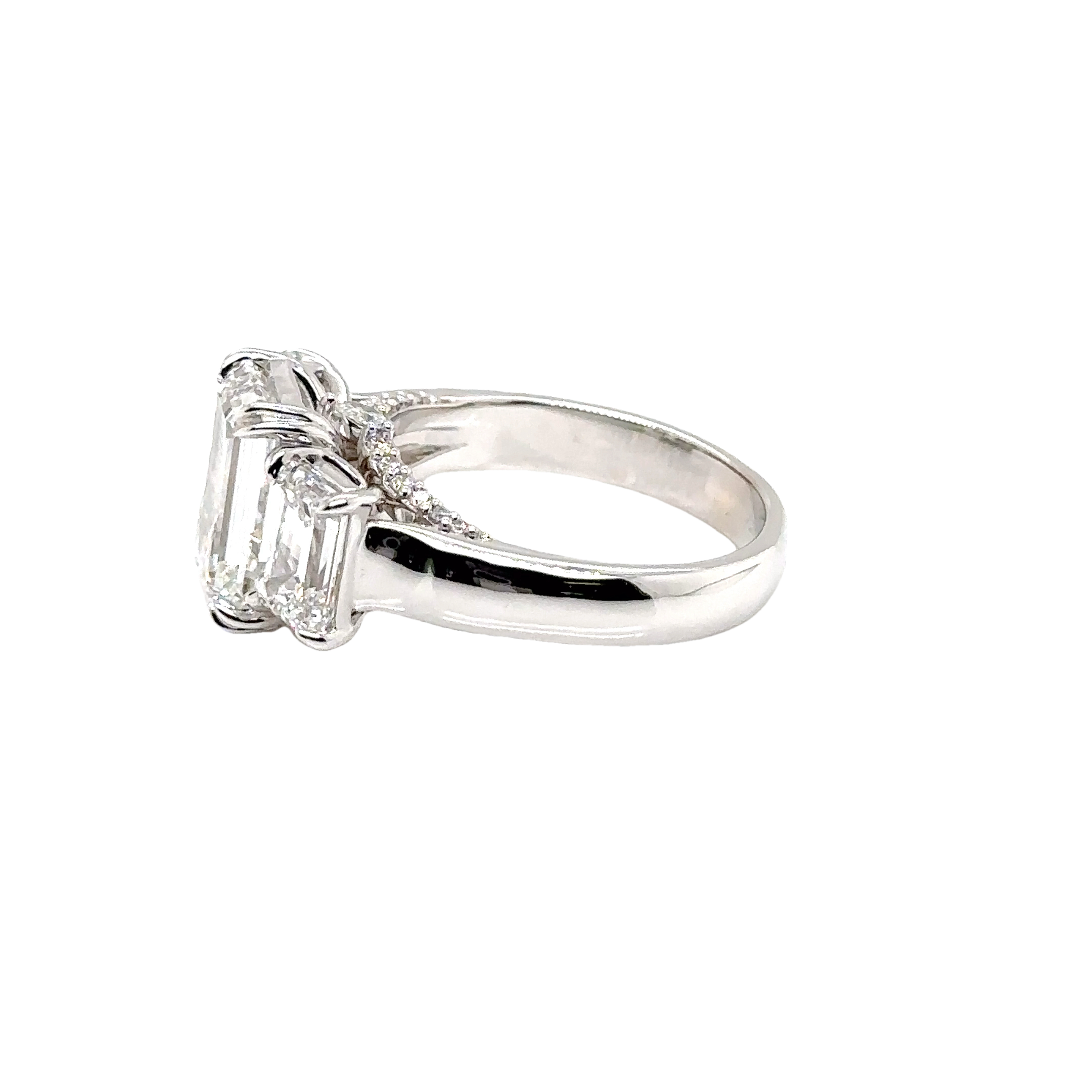 18KW Custom Three Emerald Cut Diamond Fashion Ring