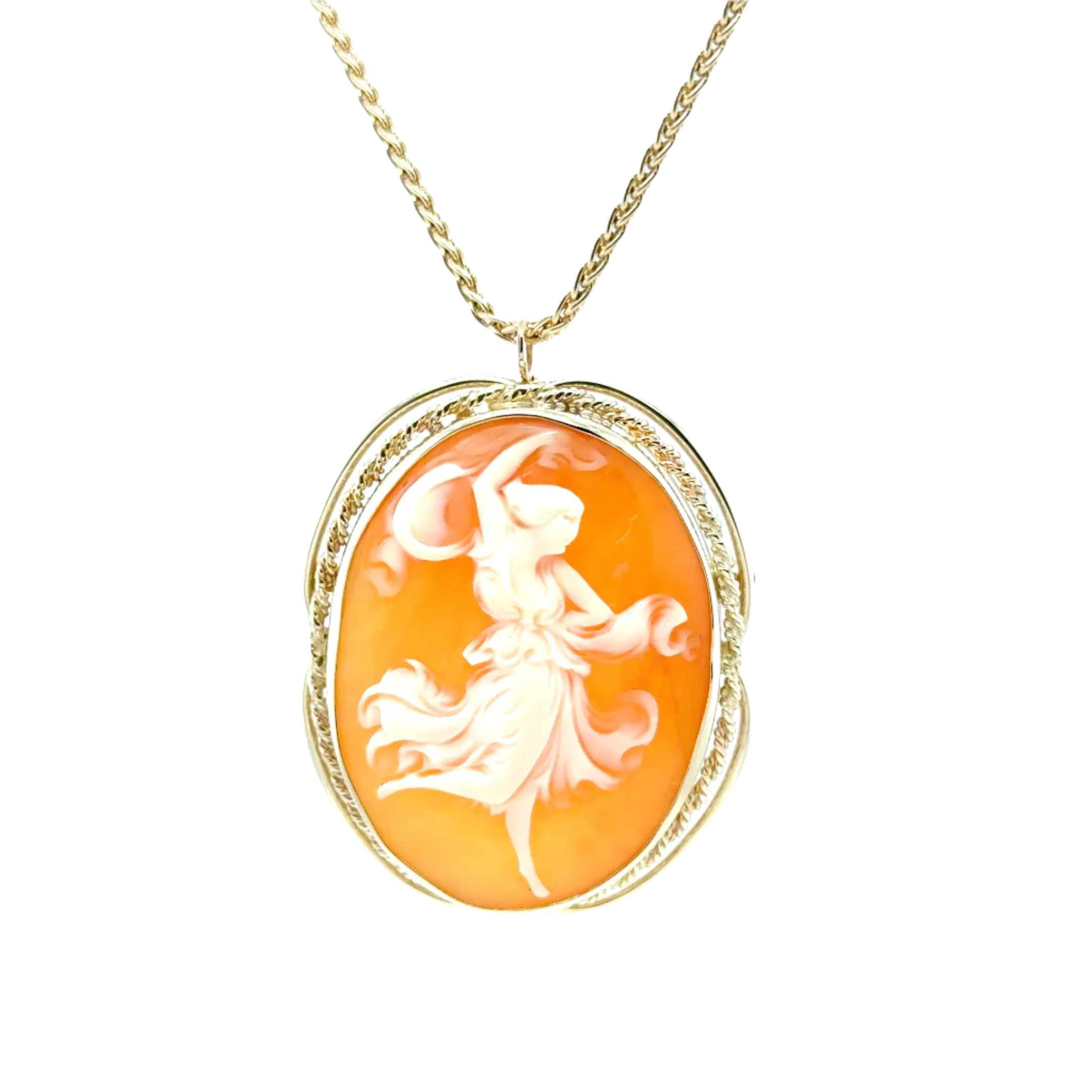 14KY Custom Estate Cameo Lady Dancer Fashion Pendant & Brooch