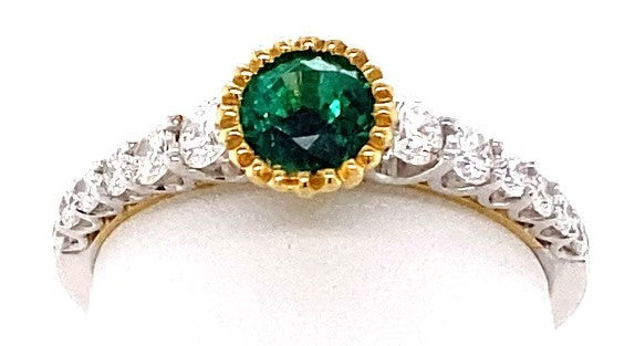 18K Yellow Gold Emerald and Diamond Fashion Ring