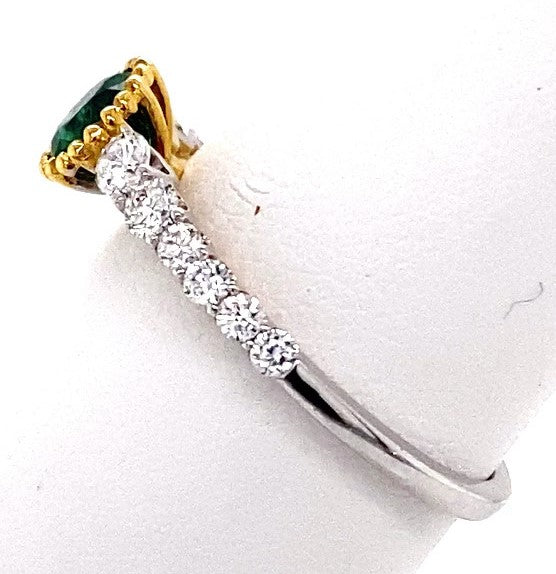 18K Yellow Gold Emerald and Diamond Fashion Ring