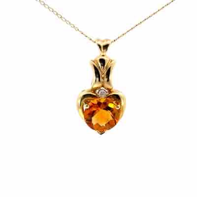 14K Yellow Gold, Citrine and Diamond (0.03) Estate Necklace