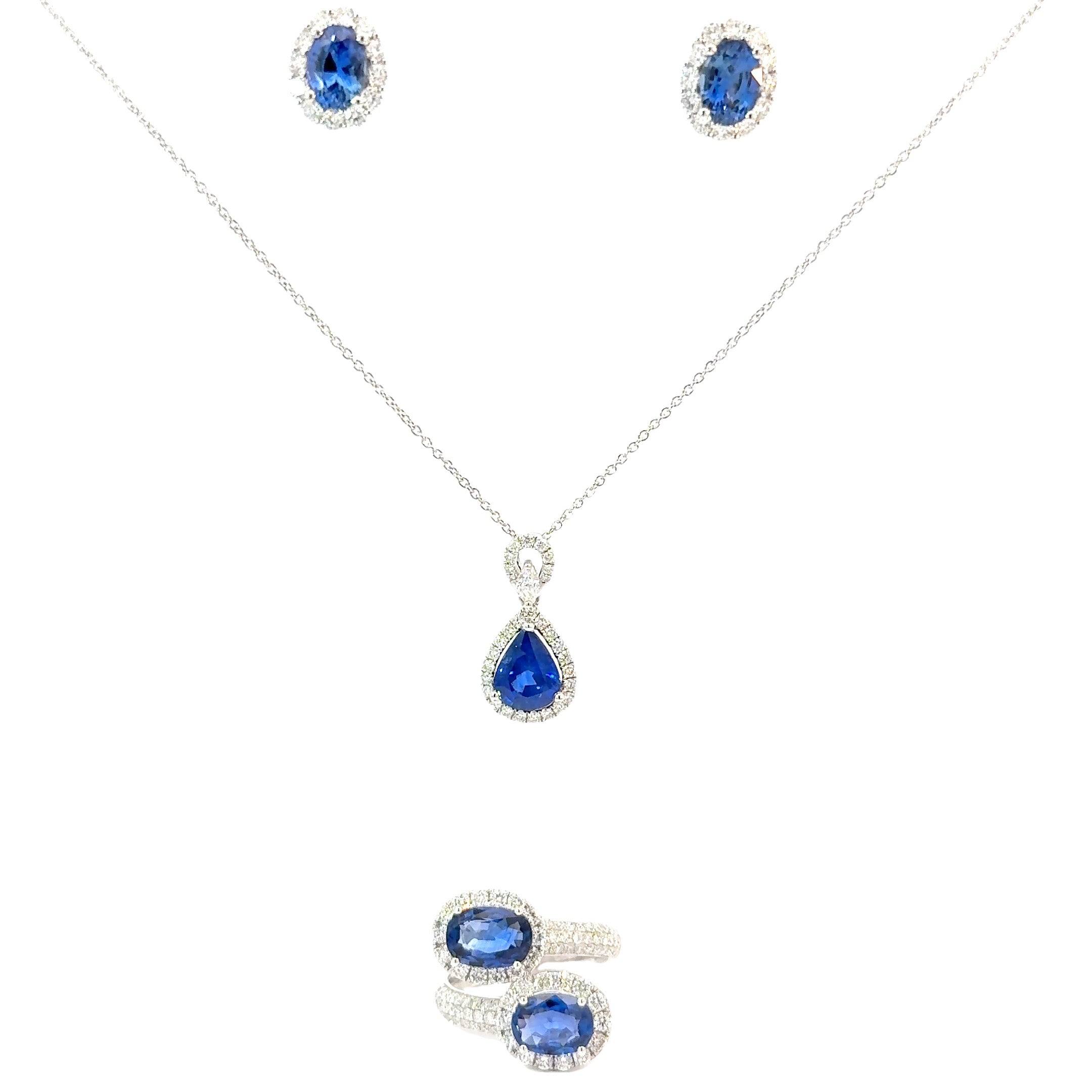 14KW Classic Natural Sapphire & Diamond Fashion Set