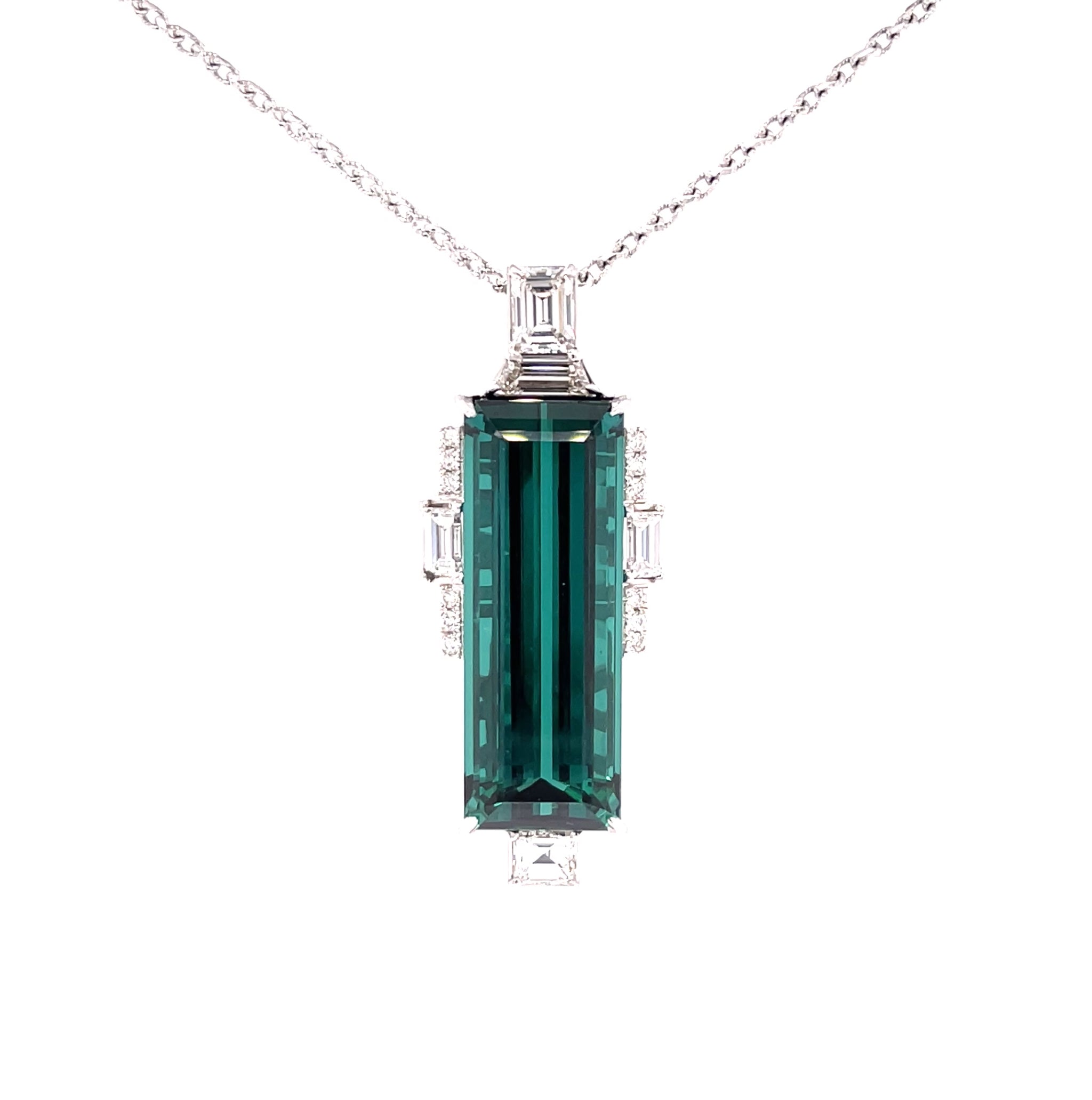 18KW Indicolite Tourmaline & Diamond Fashion Necklace