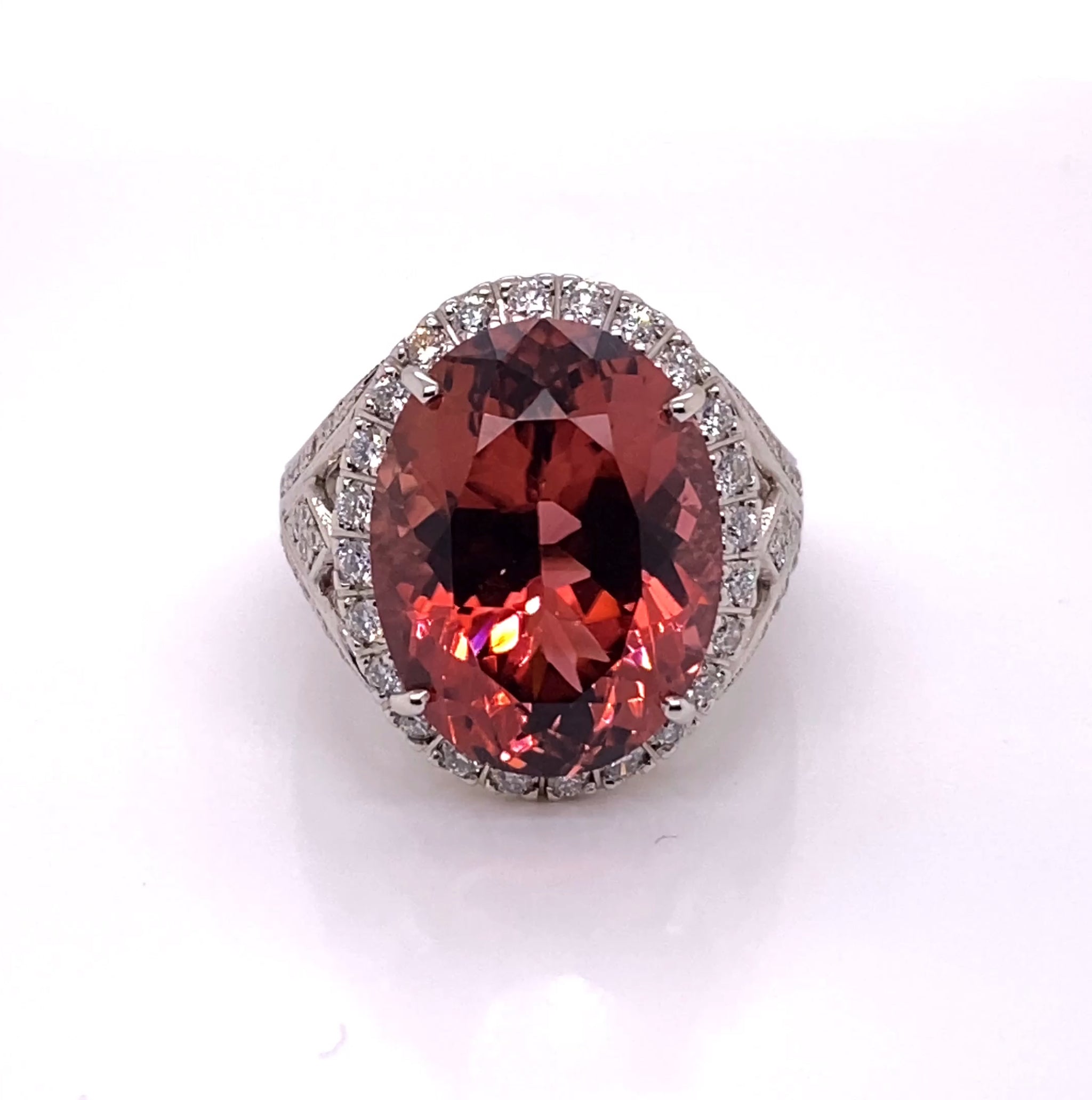 14KW Burgundy Tourmaline & Diamond Fashion Ring