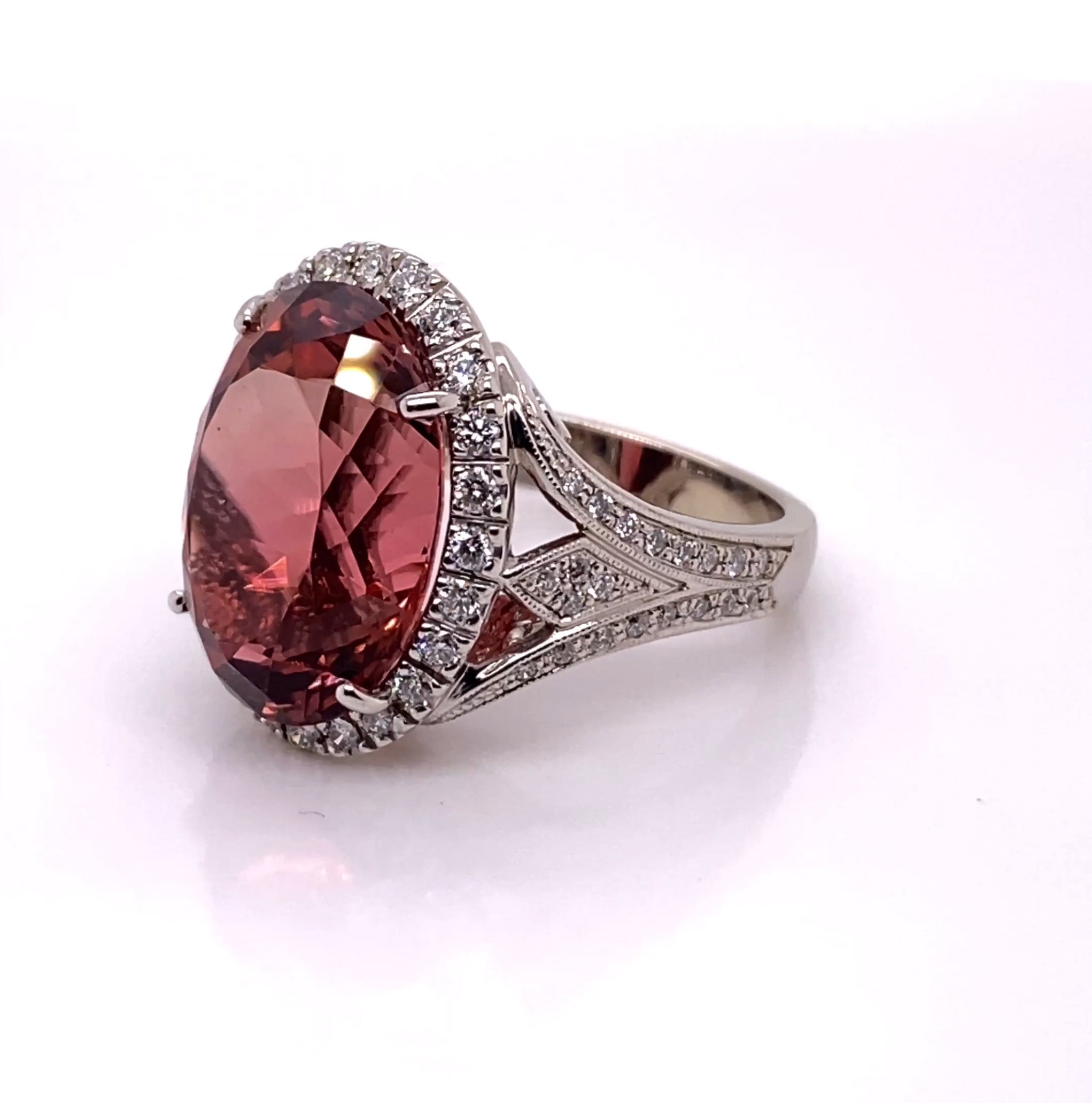 14KW Burgundy Tourmaline & Diamond Fashion Ring