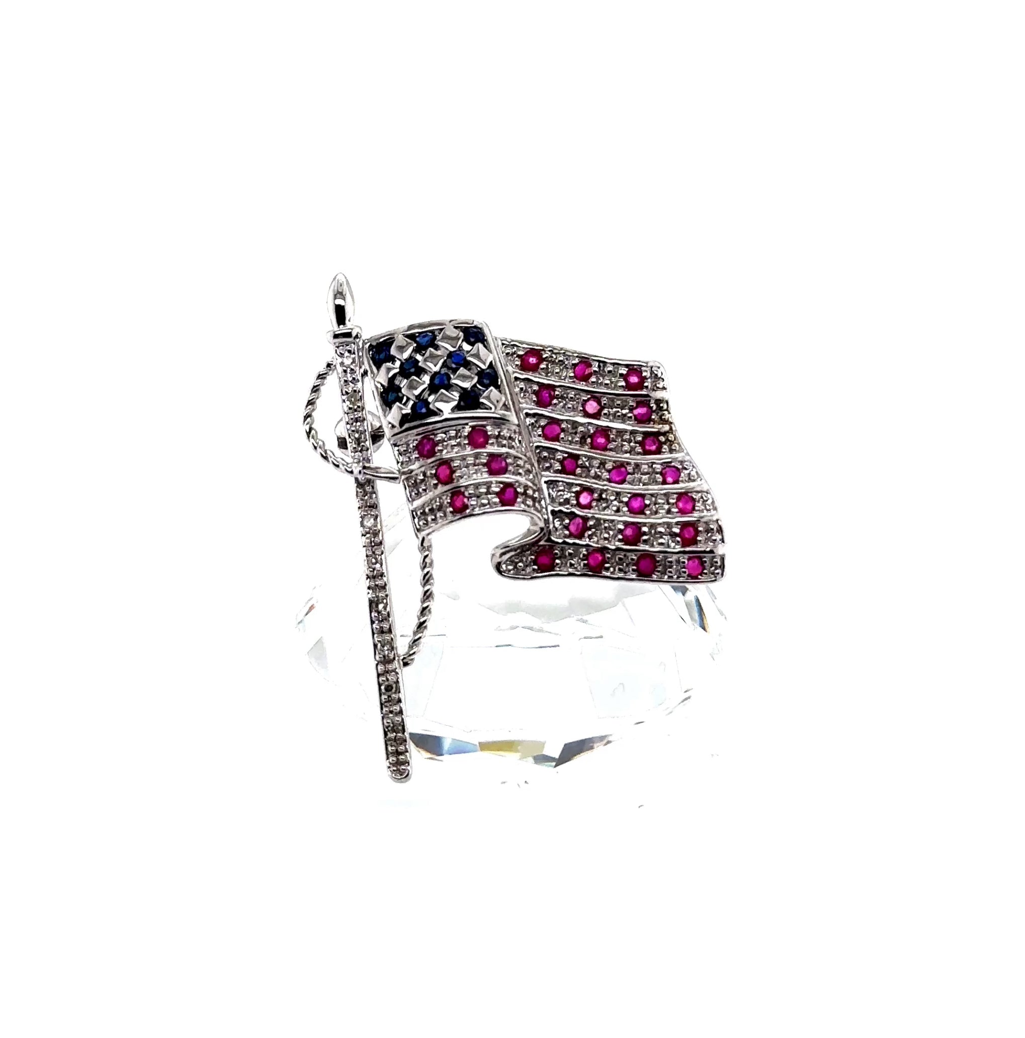 14KW Estate Sapphire & Ruby & Diamond American Flag Fashion Pin