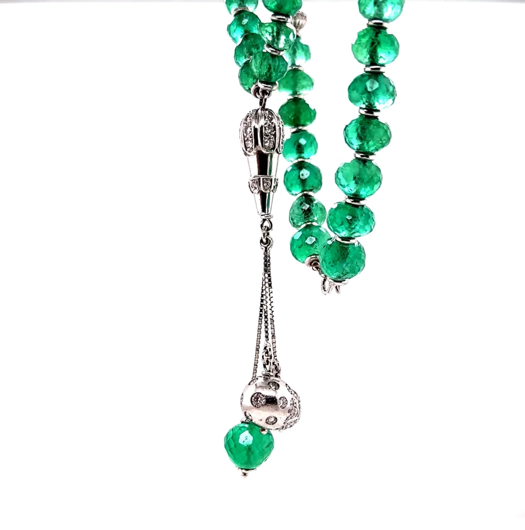 Platinum/18KW Faceted Emeralds & Round Diamonds Custom Fashion Necklace