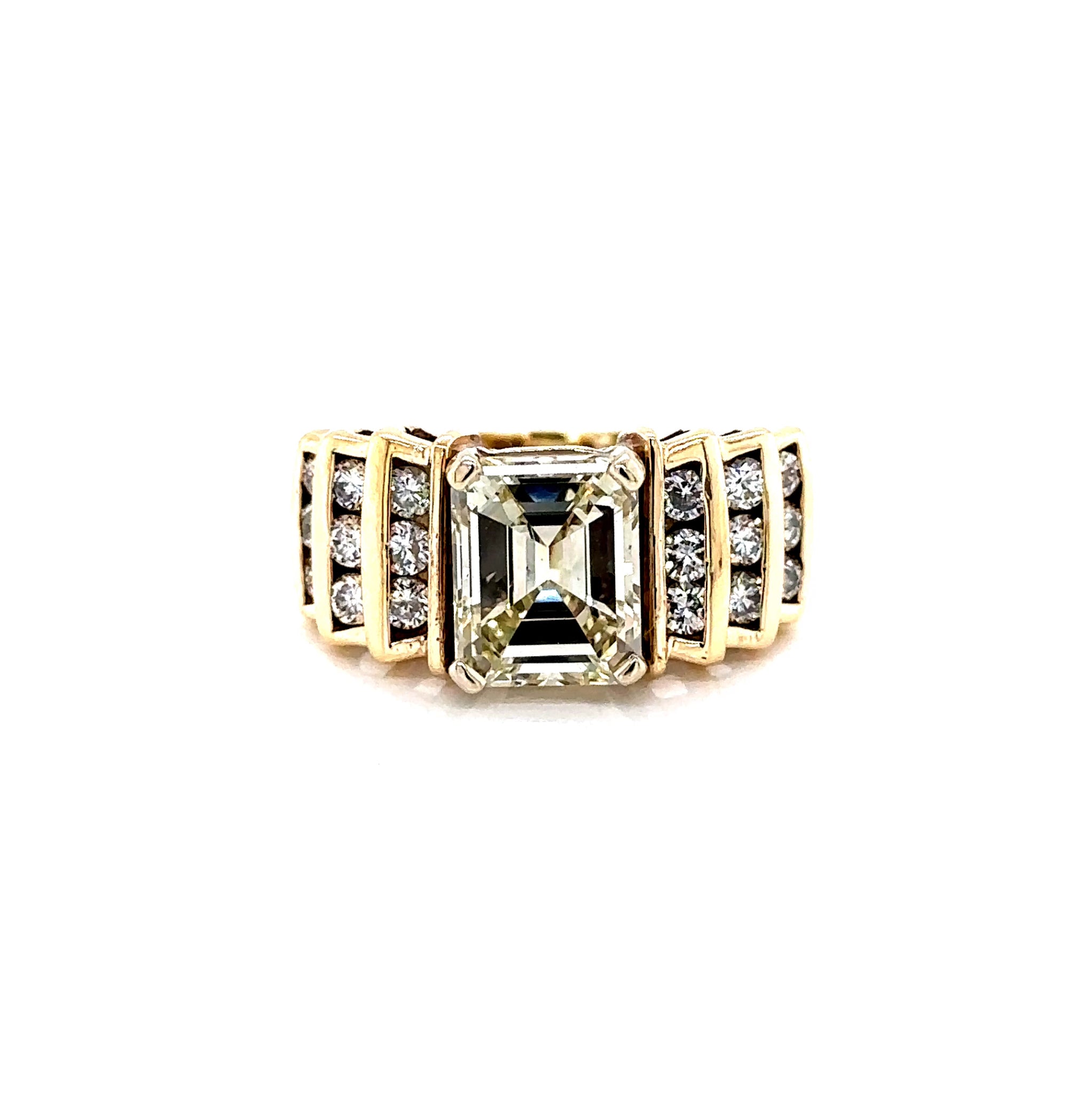 14K T/T Custom Large Emerald Cut Diamond Fashion Ring