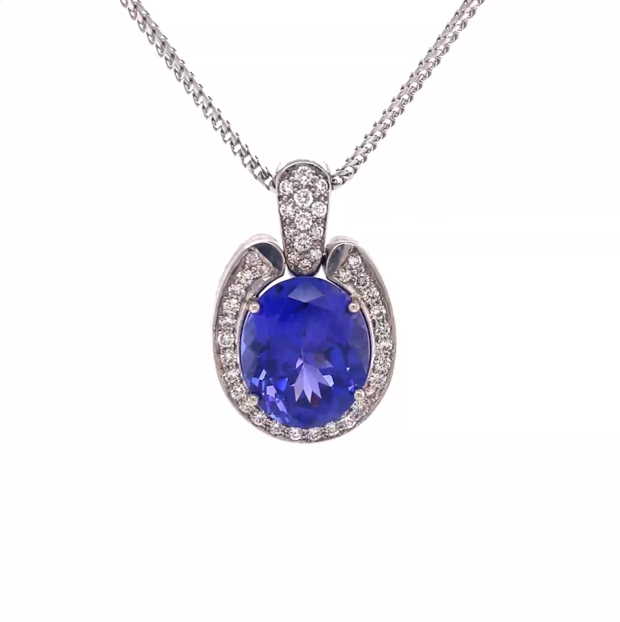 18KW Custom Oval Blue Tanzanite & Diamond Fashion Pendant