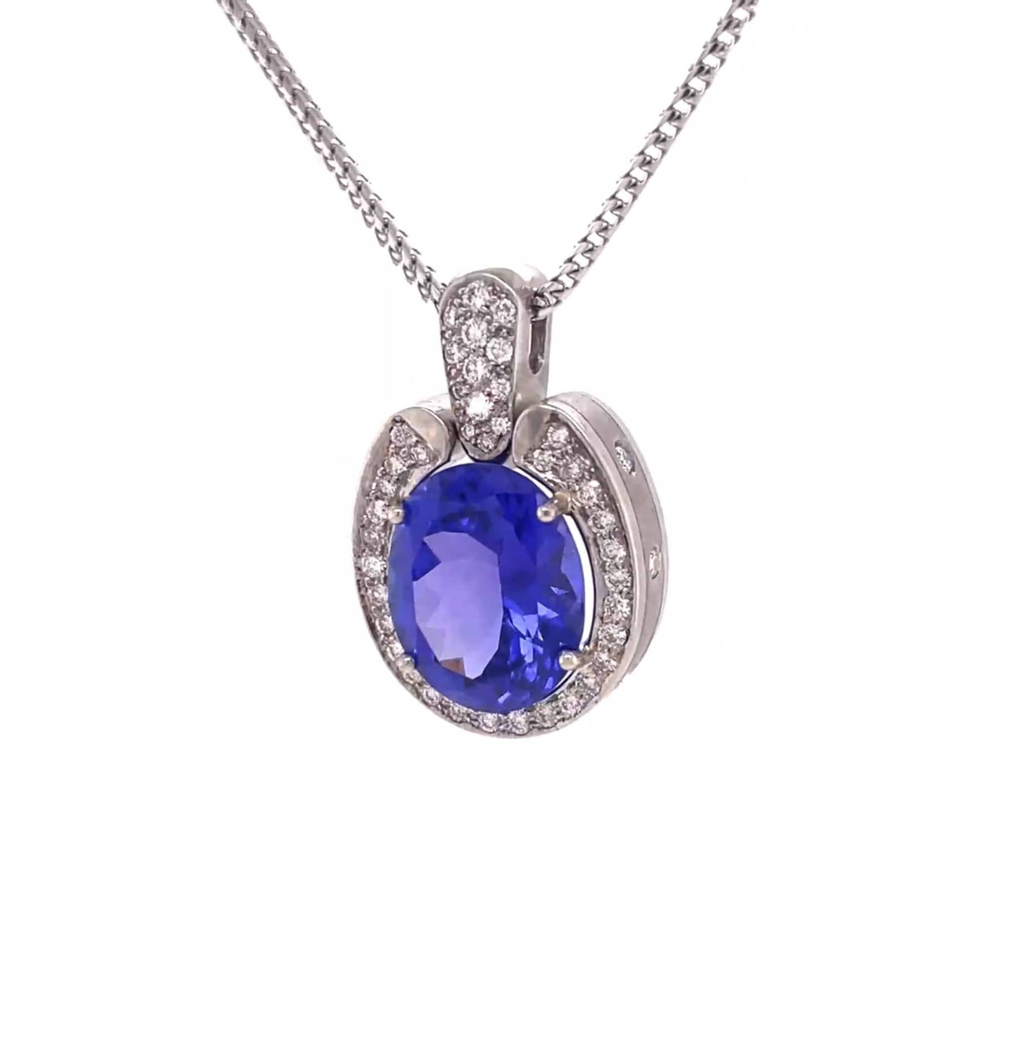 18KW Custom Oval Blue Tanzanite & Diamond Fashion Pendant