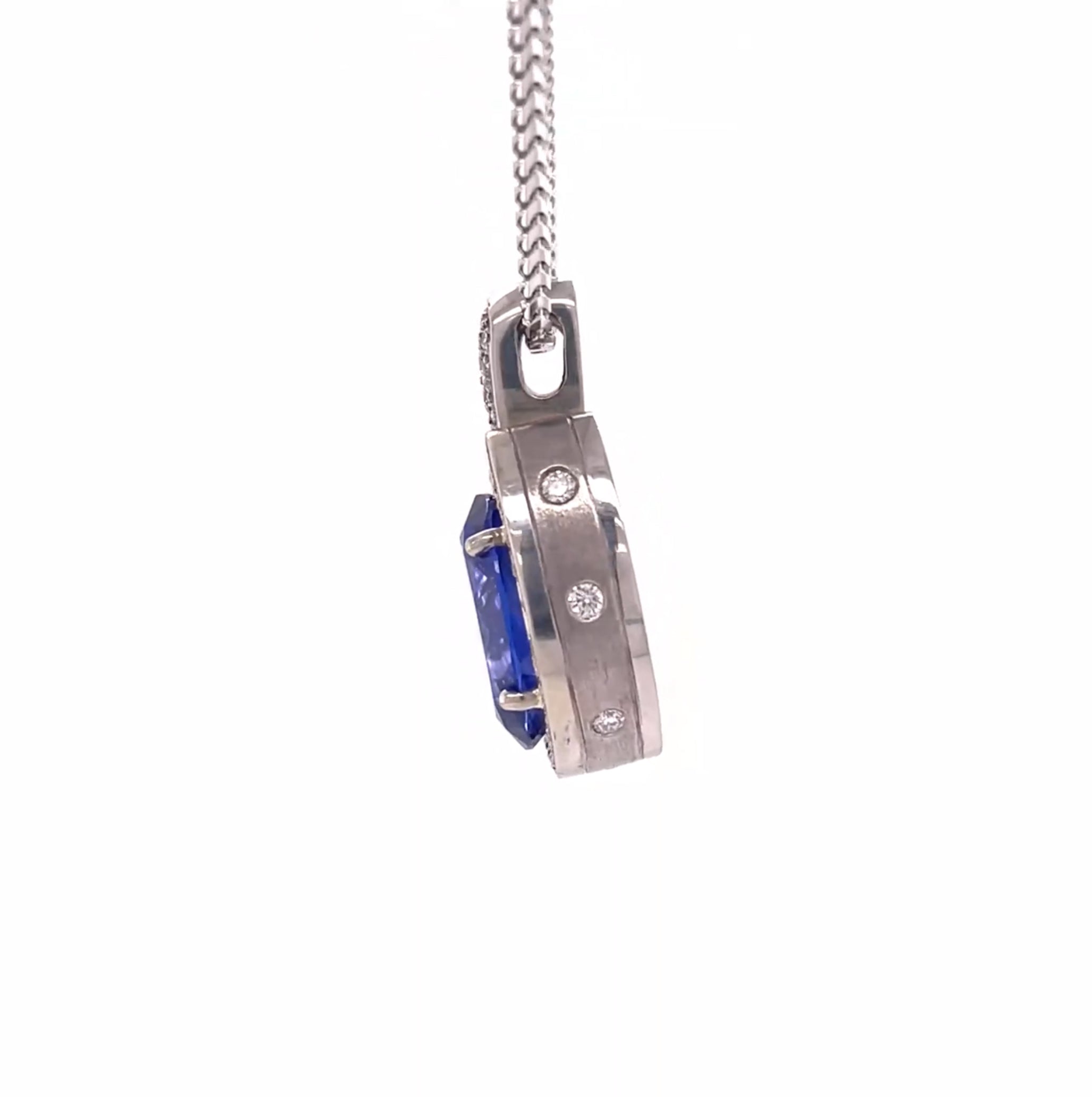 18KW Custom Oval Blue Tanzanite & Diamond Fashion Pendant