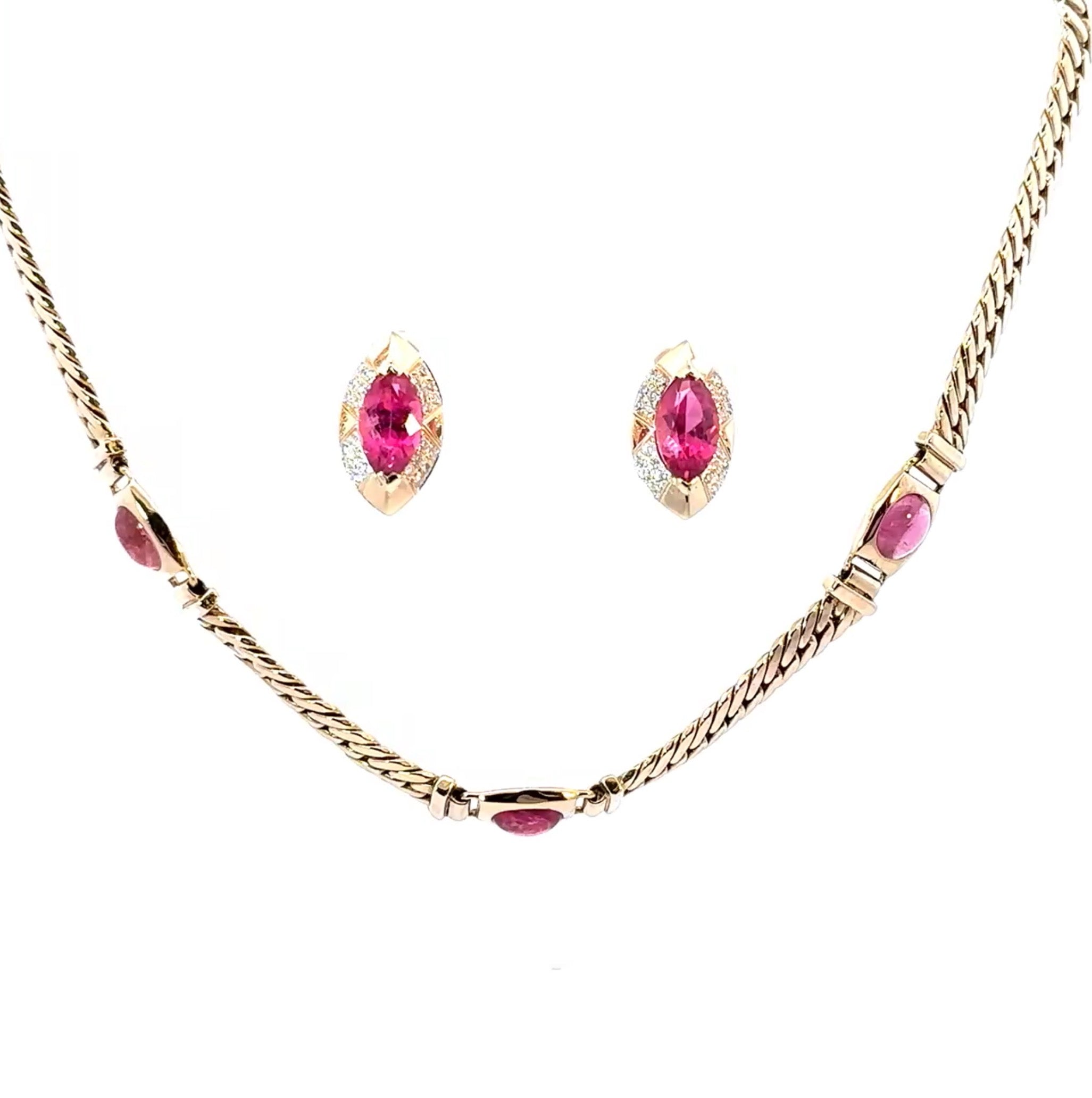 Custom 14KY Tourmaline & Diamond Necklace & Earrings Set