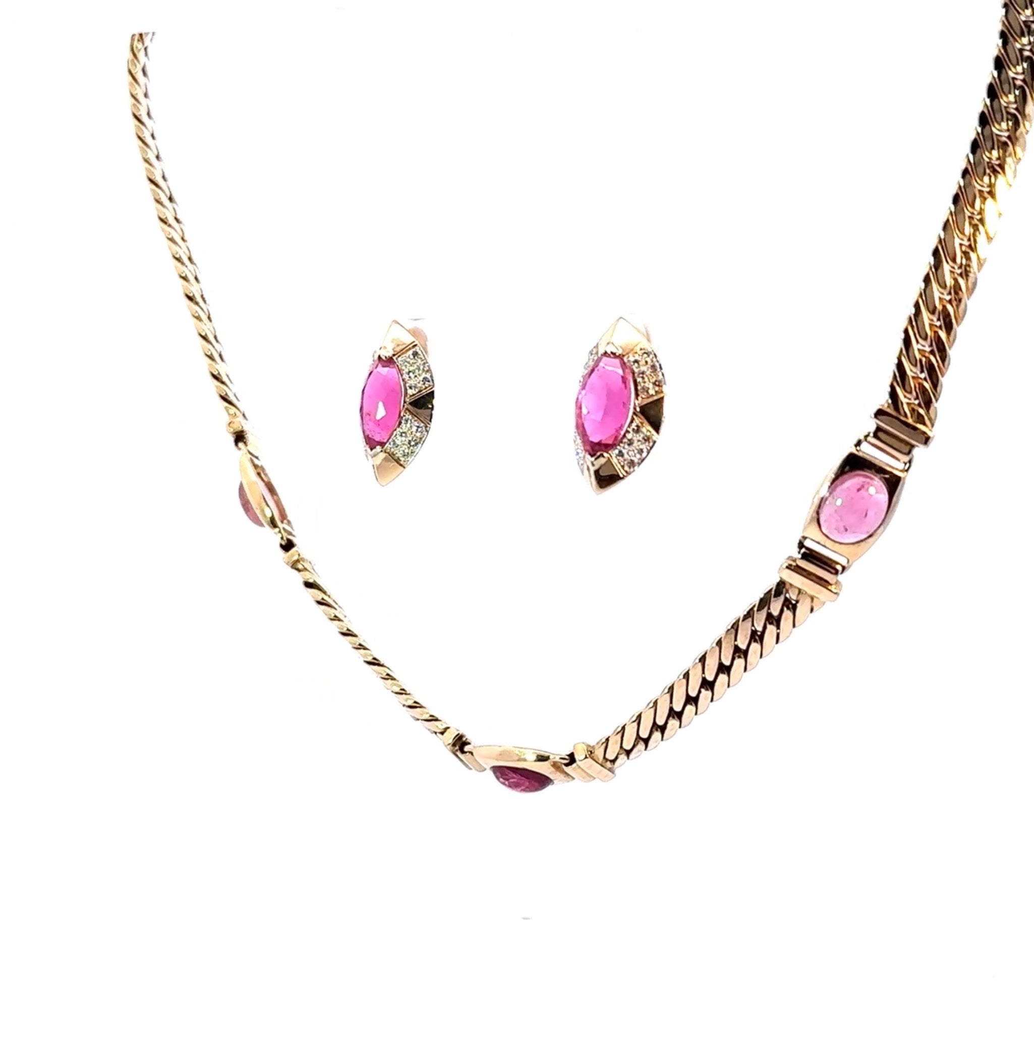 Custom 14KY Tourmaline & Diamond Necklace & Earrings Set