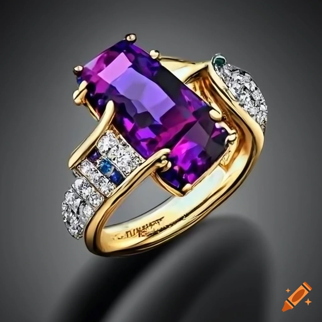 14K T/T A.I. Amethyst And Sapphire & Diamond Fashion Ring