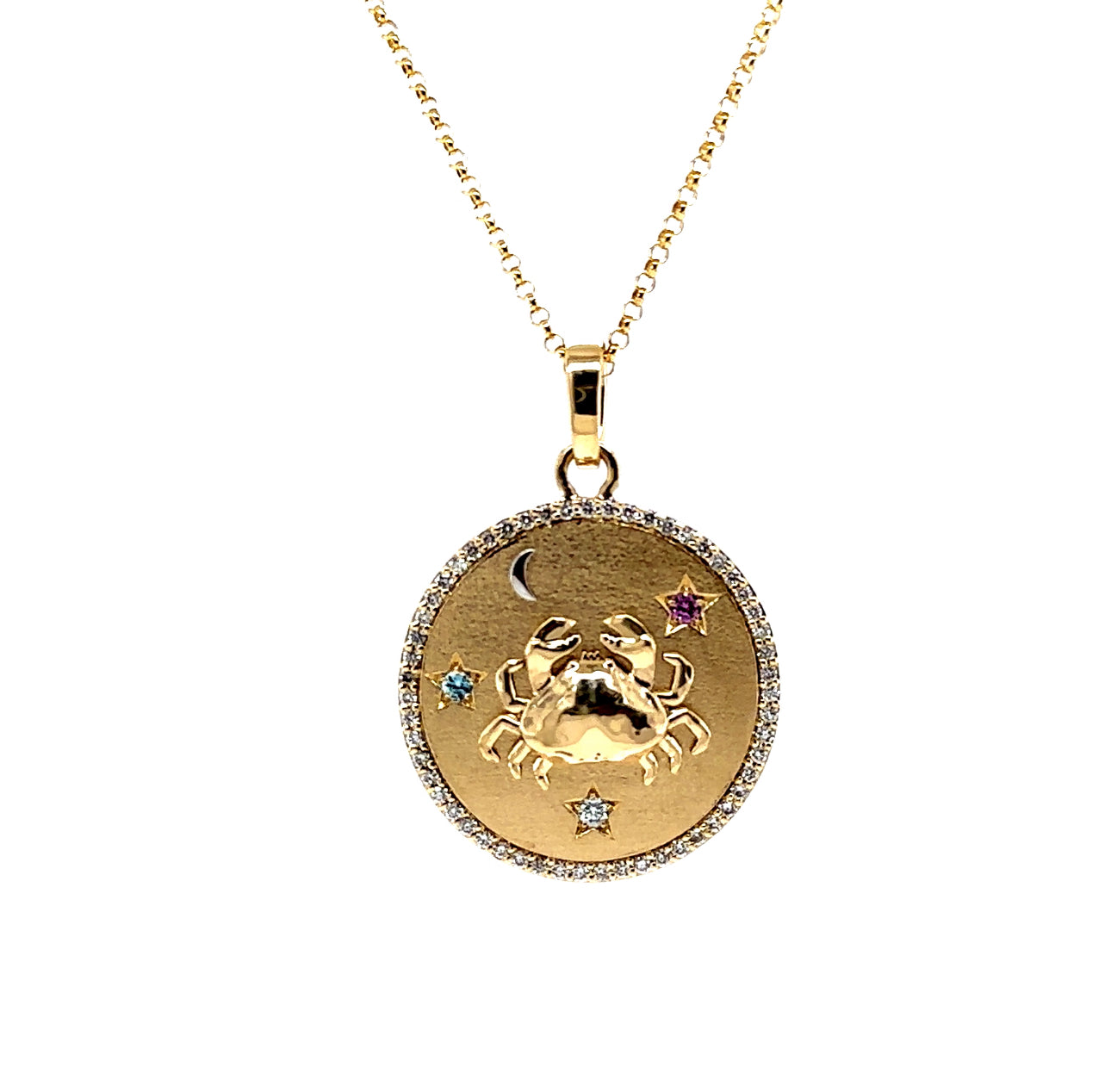 14K T/T Astrological Cancer Lab Created Diamond Fashion Pendant