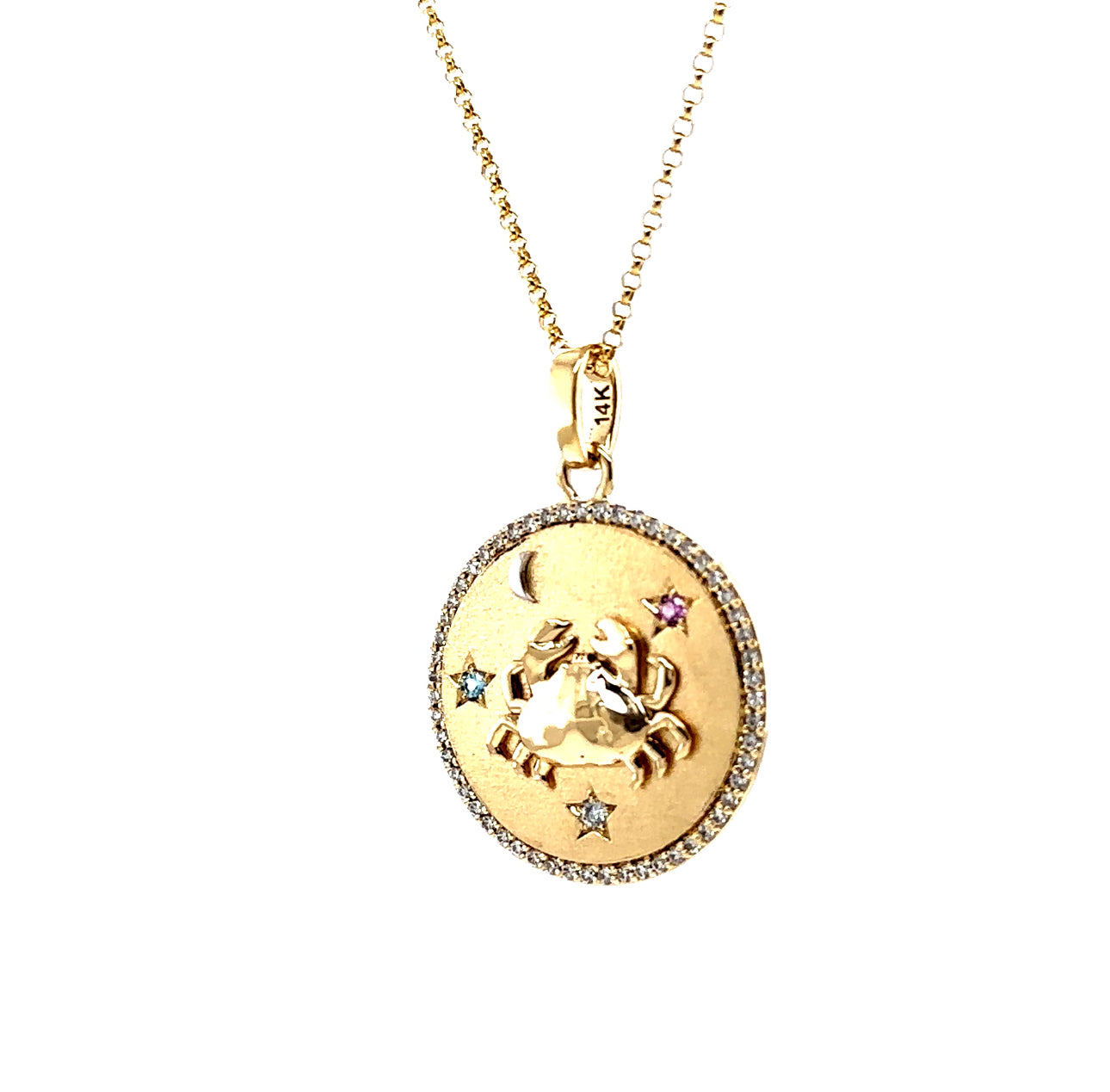 14K T/T Astrological Cancer Lab Created Diamond Fashion Pendant