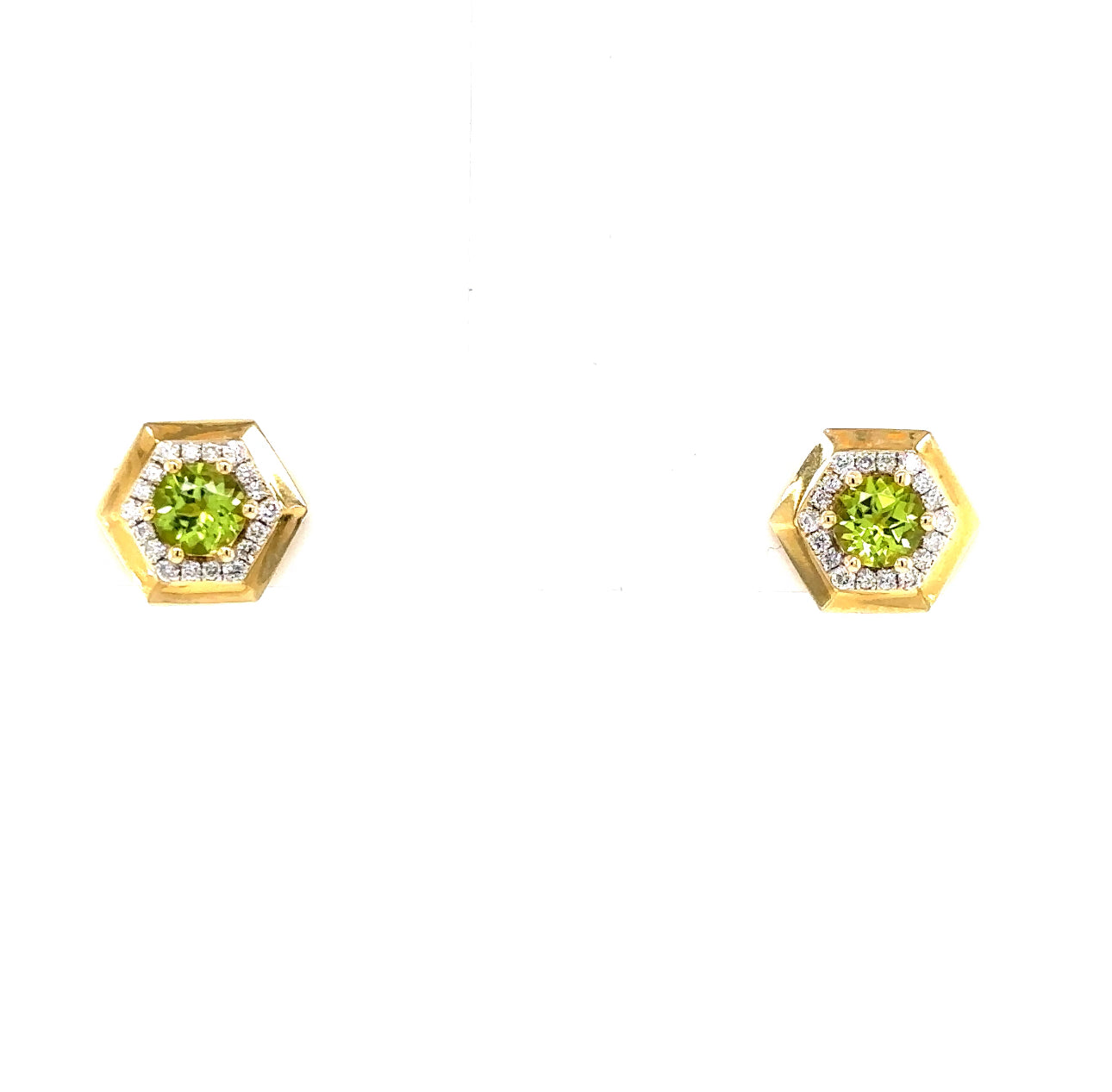 14KY Peridot and Diamond Halo Geometric Fashion Earrings