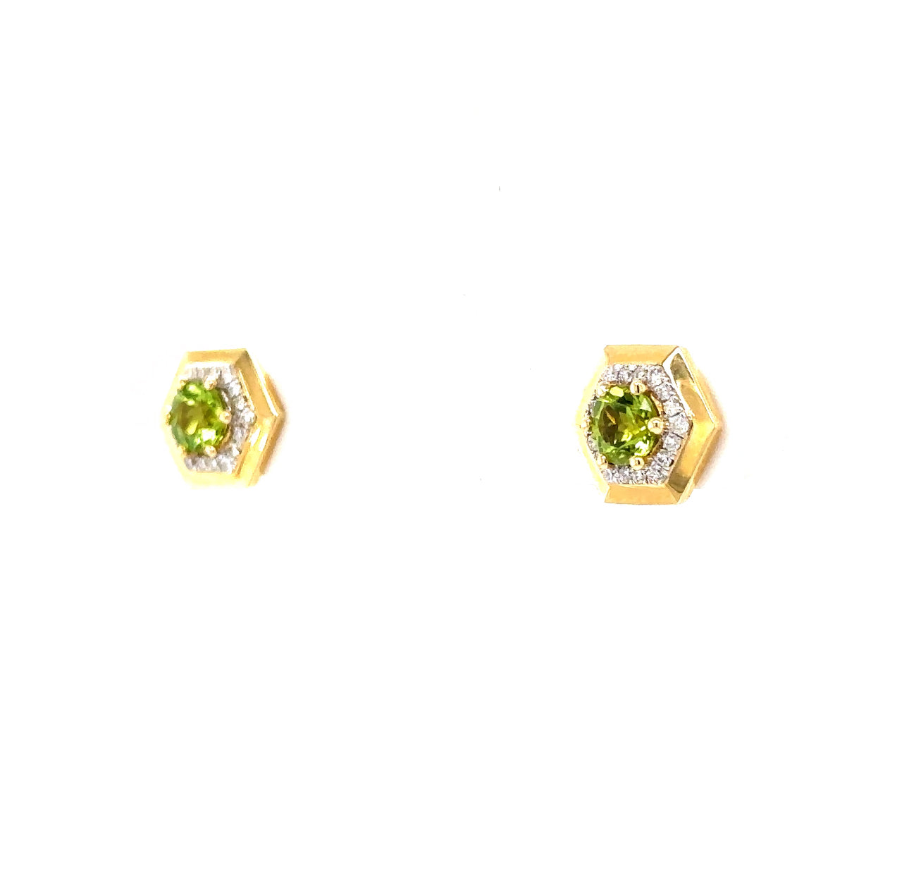 14KY Peridot and Diamond Halo Geometric Fashion Earrings