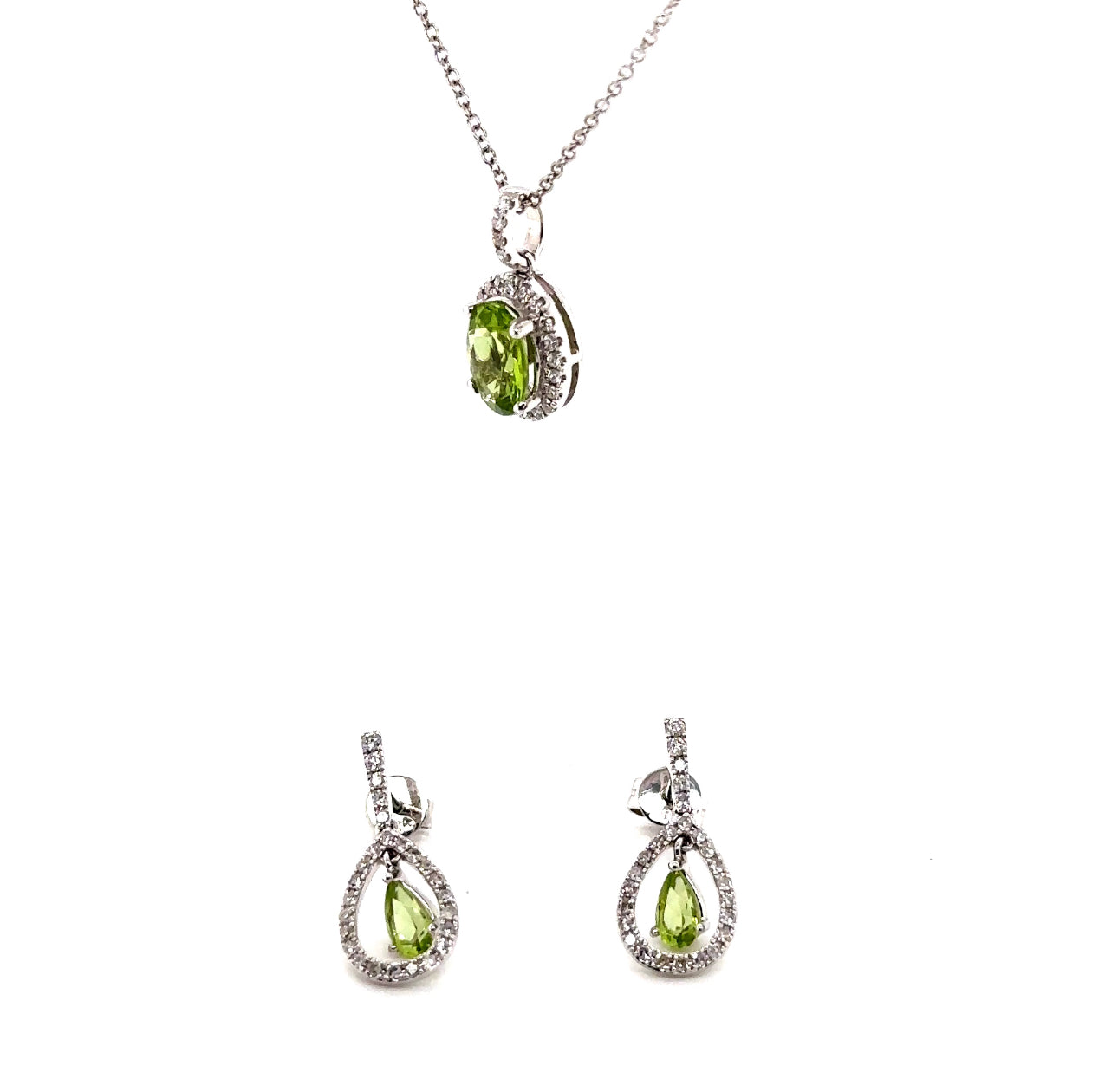 14KW Peridot & Diamond Fashion Earrings & Pendant Set