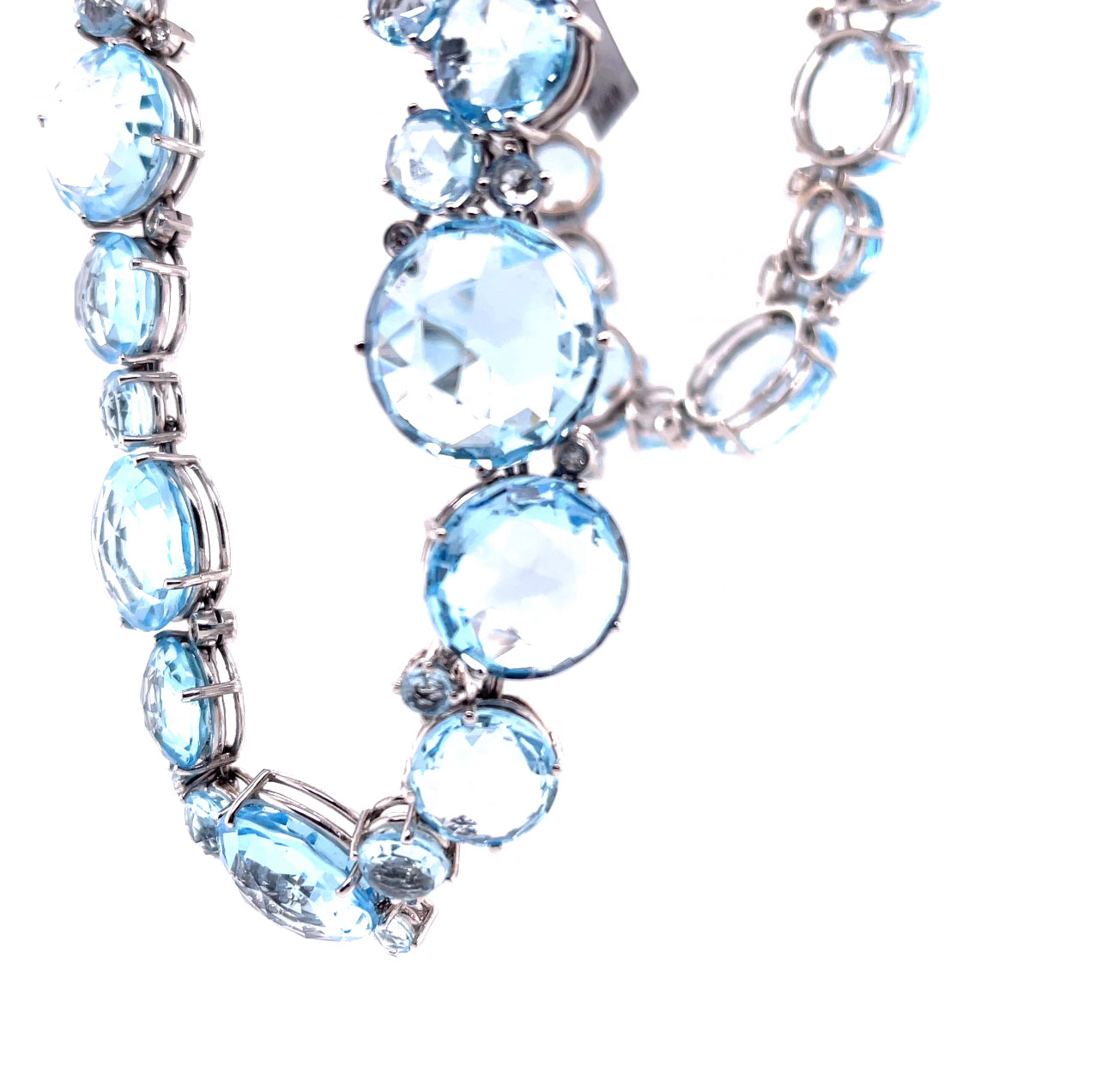 18KW Round Blue Topaz Articulating Fashion Necklace