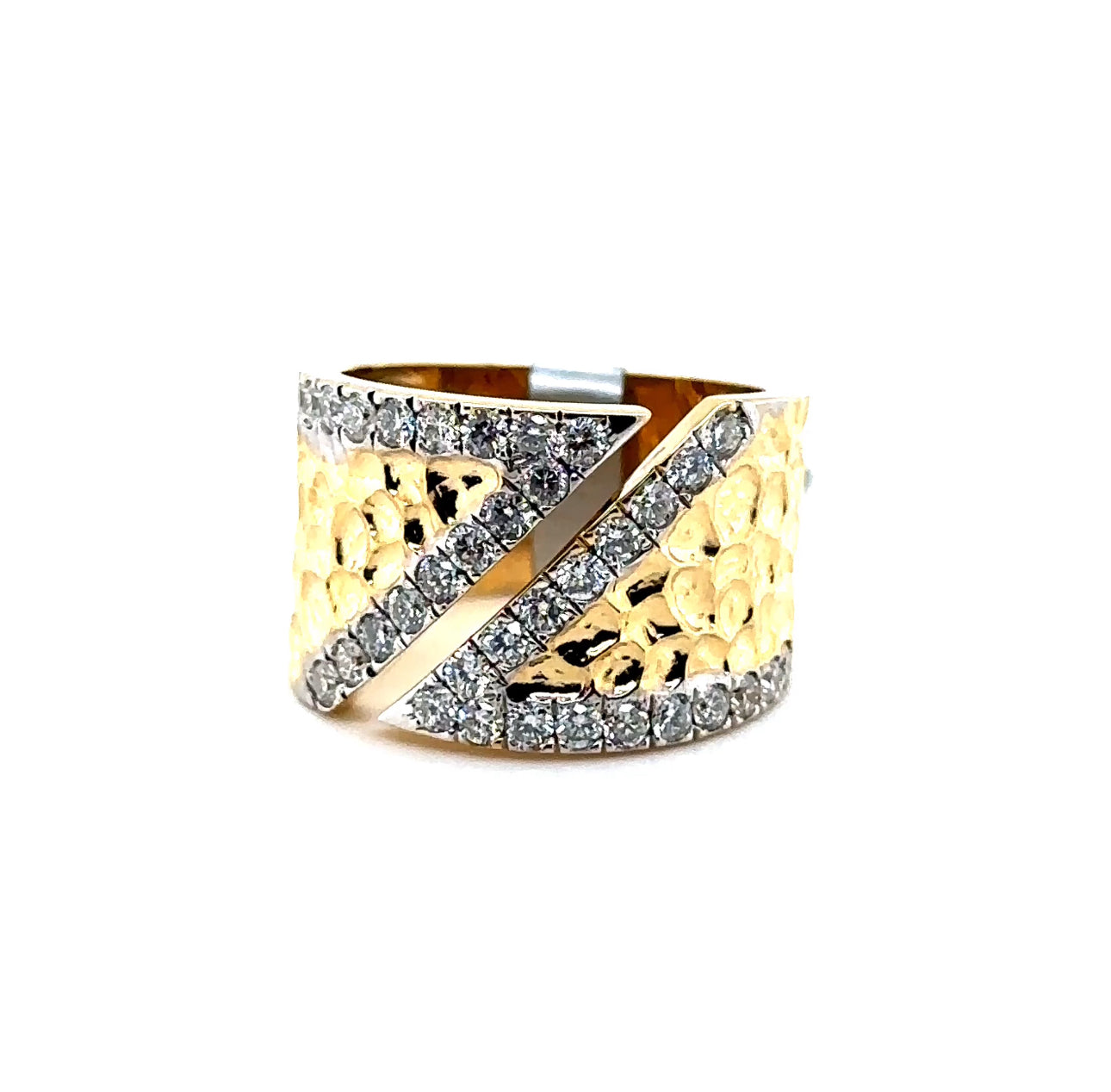 14K T/T Split Band Diamond & Hammered Fashion Ring