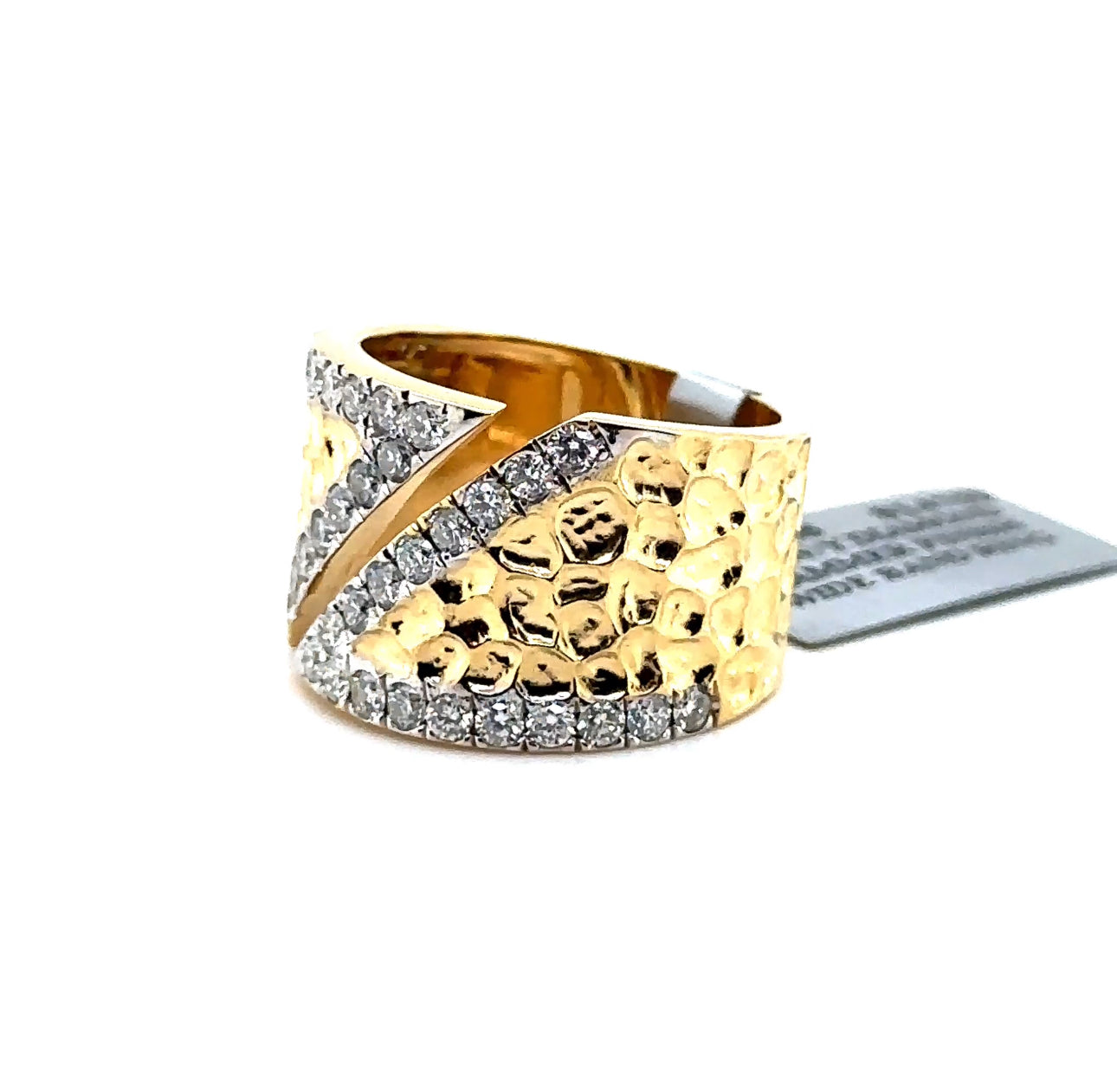 14K T/T Split Band Diamond & Hammered Fashion Ring