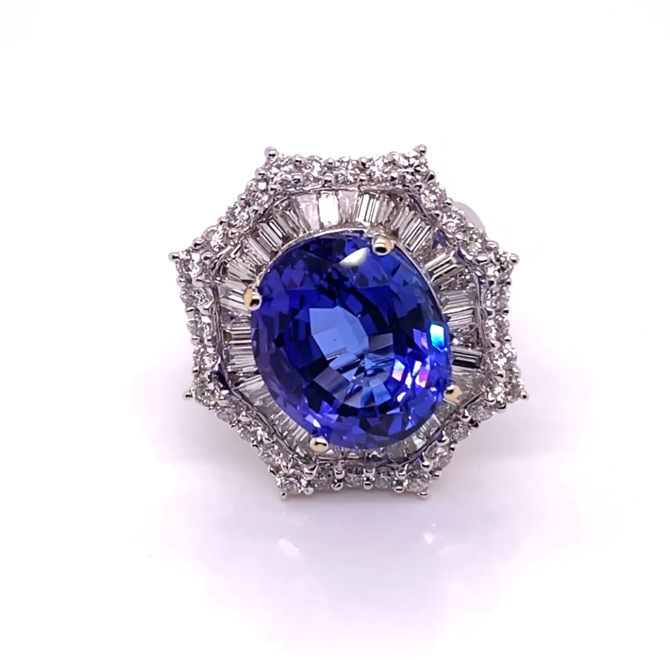 18KW Custom Large Oval Tanzanite & Diamond Fashion Ring