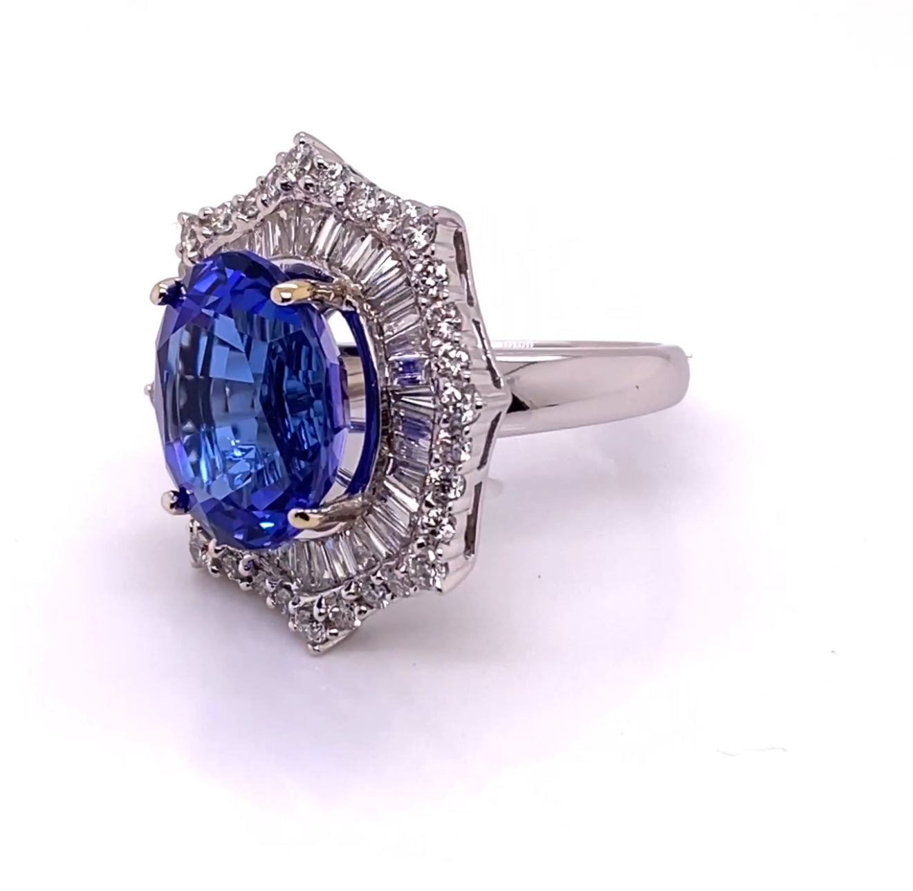 18KW Custom Large Oval Tanzanite & Diamond Fashion Ring