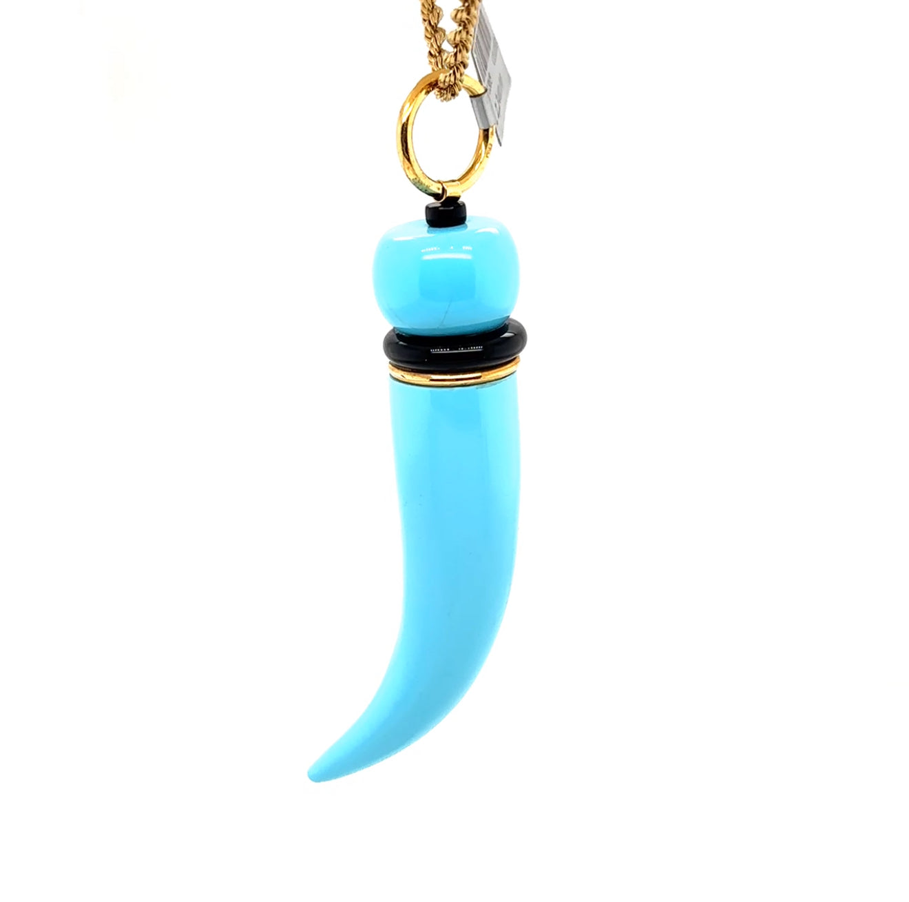 18KY Custom Turquoise & Onyx Italian Horne Fashion Pendant