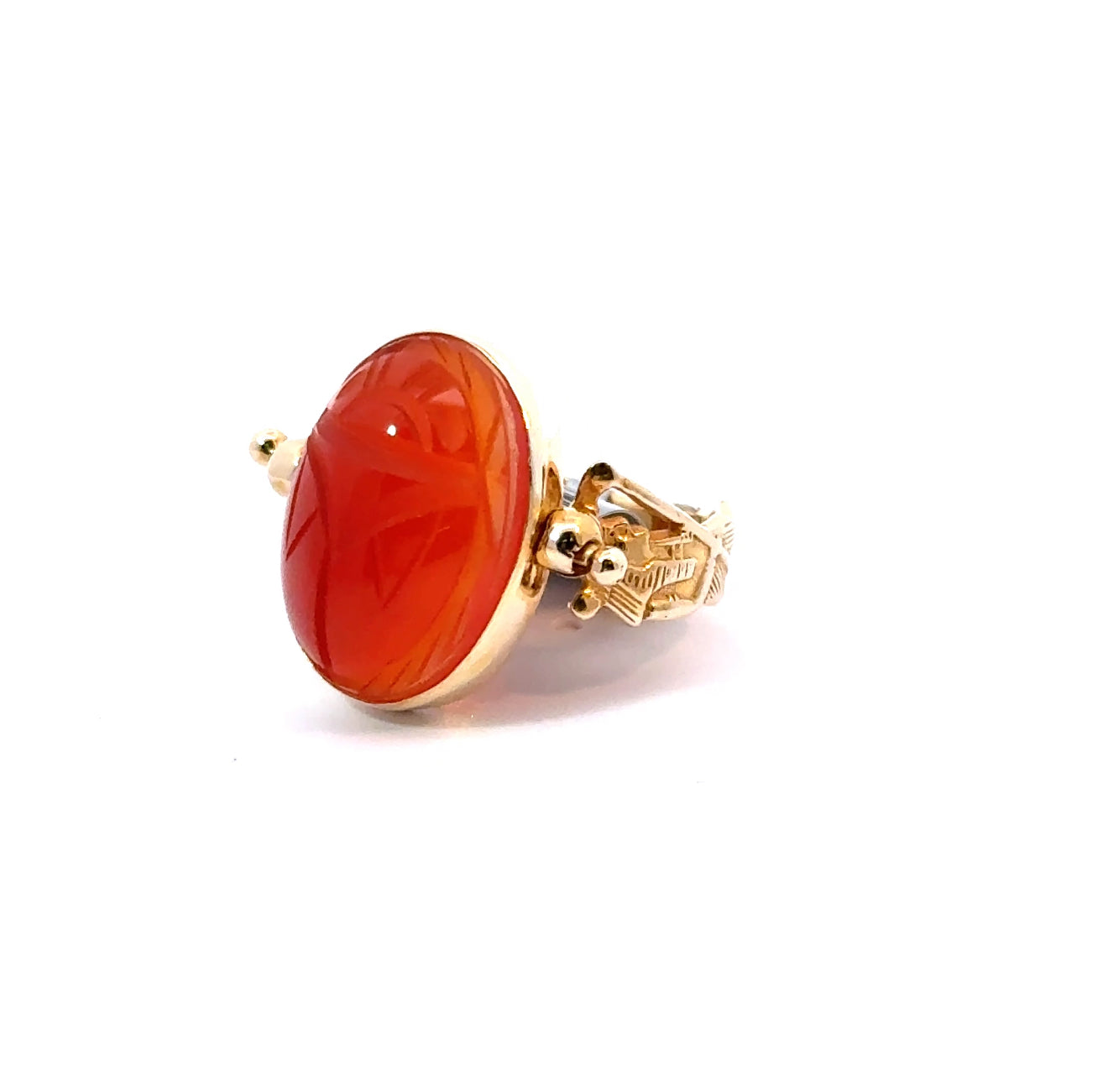 22KY Carved Orange carnelian Egyptian Fashion Ring