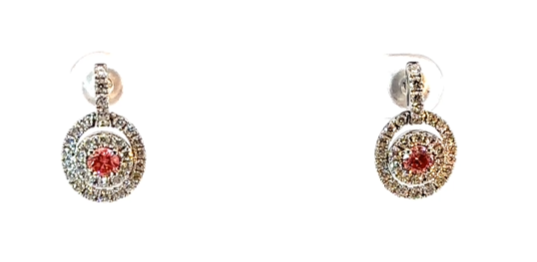 14K White Gold, Pink Lab Diamond with Natural Accent Diamonds Earrings