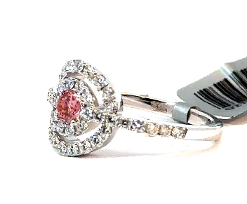 14K White Gold, Pink Lab Diamond with Natural Accent Diamonds Ring