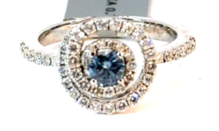 14K, White Gold, Blue Lab Diamond and White Natural Diamond Swirl Ring