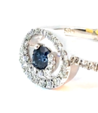 14K, White Gold, Blue Lab Diamond and White Natural Diamond Swirl Ring